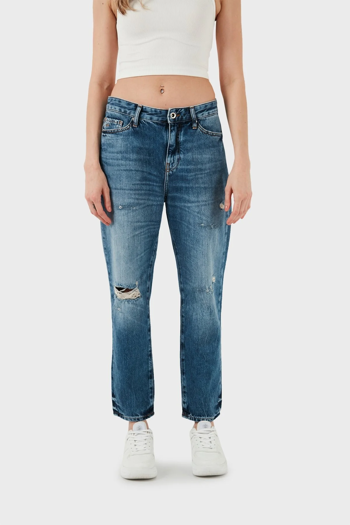 Armani Exchange J16 Yüksek Bel Boyfriend Jeans Bayan Kot Pantolon 3DYJ16 Y16GZ 05EK MAVİ - 3