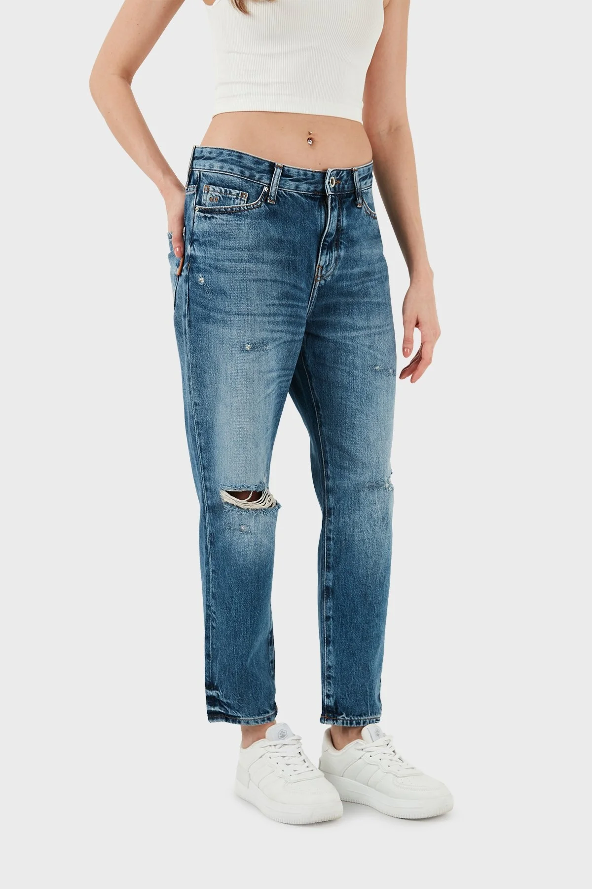 Armani Exchange J16 Yüksek Bel Boyfriend Jeans Bayan Kot Pantolon 3DYJ16 Y16GZ 05EK MAVİ - 4