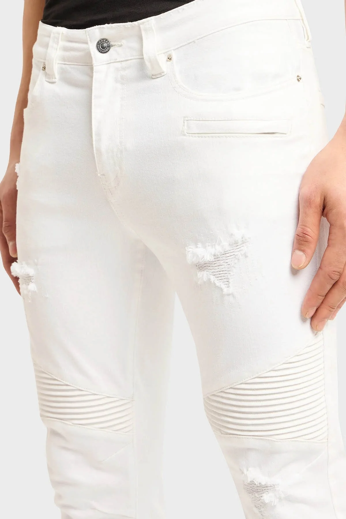 Armani Exchange J27 Yırtık Detaylı Slim Fit Dar Paça Jeans Erkek Kot Pantolon 3DZJ27 Z1AAZ 1100 BEYAZ - 4