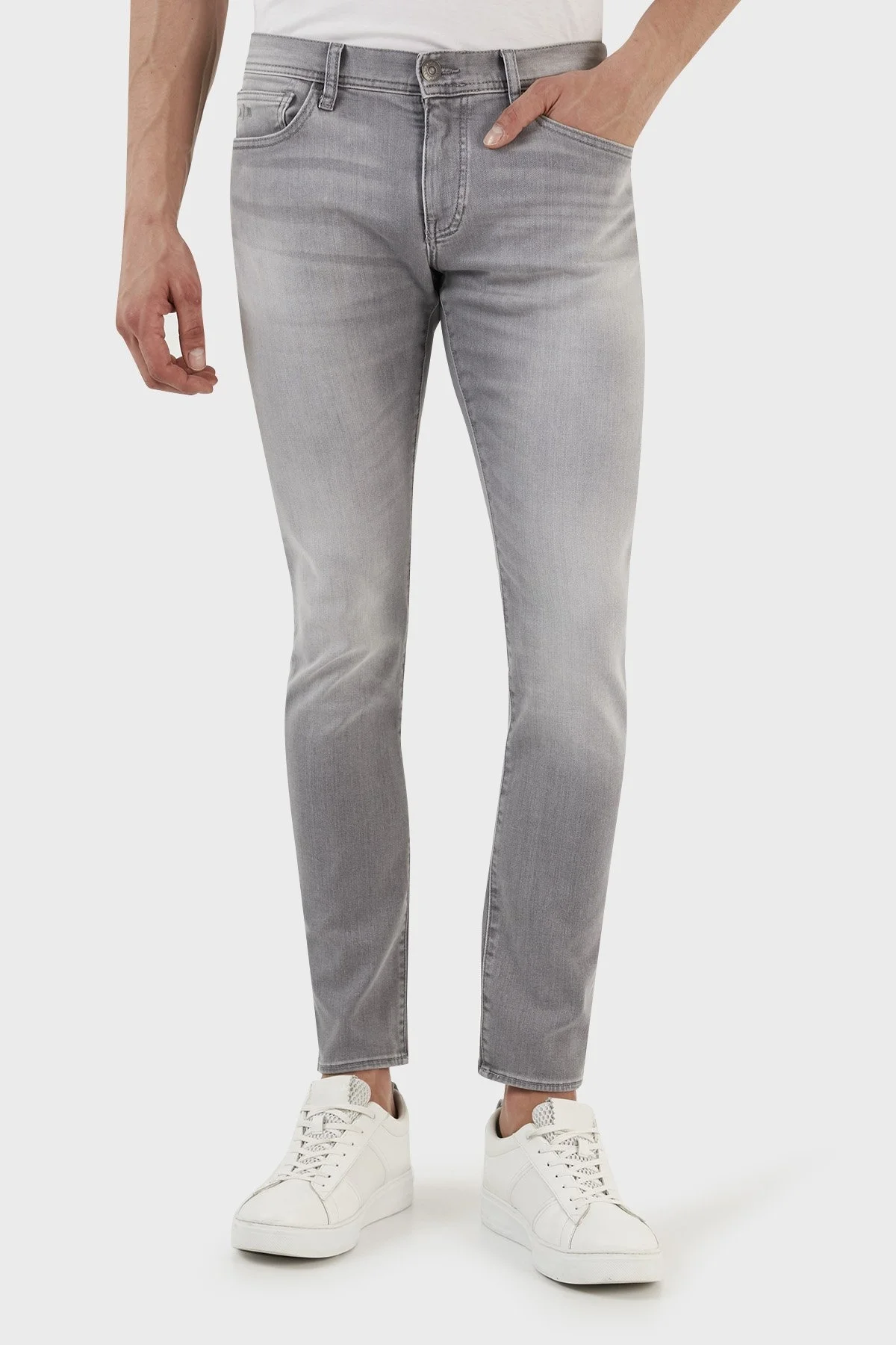 Armani Exchange J33 Normal Bel Süper Skinny Dar Paça Jeans Erkek Kot Pantolon 3RZJ33 Z4XXZ 0903 GRİ - 3