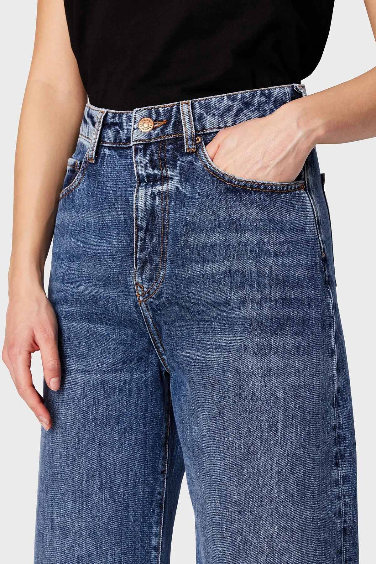 Armani Exchange J38 Relaxed Fit Geniş Paça Jeans Kadın Kot Pantolon 3DYJ38 Y16EZ 1500 MAVİ - 4