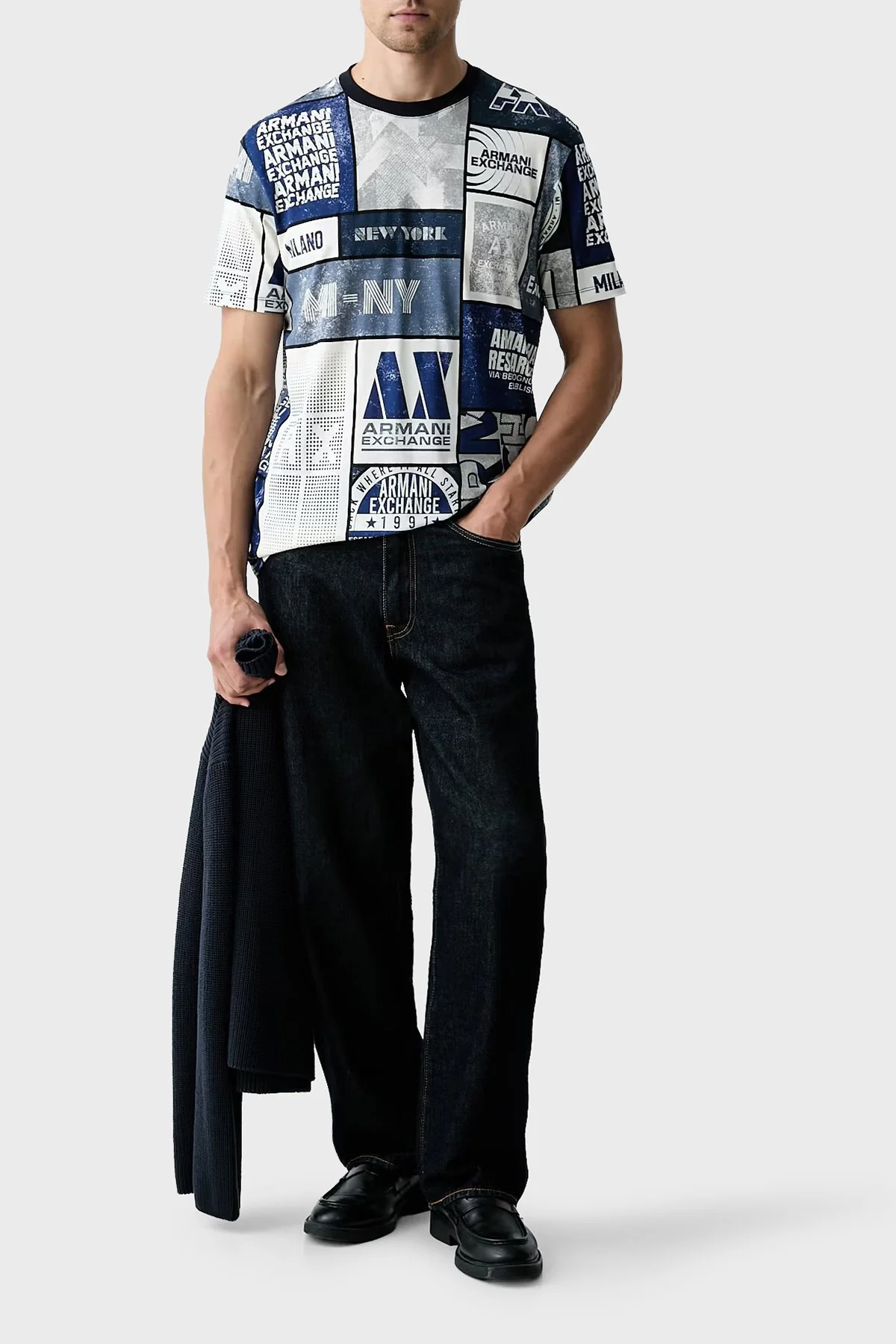 Armani Exchange Jakarlı % 100 Pamuk Regular Fit Bisiklet Yaka Erkek T Shirt XM003021 AF10356 F0217 Kırık beyaz - 2