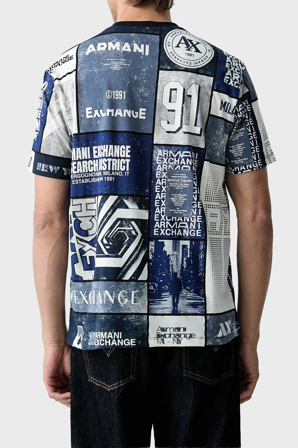 Armani Exchange Jakarlı % 100 Pamuk Regular Fit Bisiklet Yaka Erkek T Shirt XM003021 AF10356 F0217 Kırık beyaz - 3