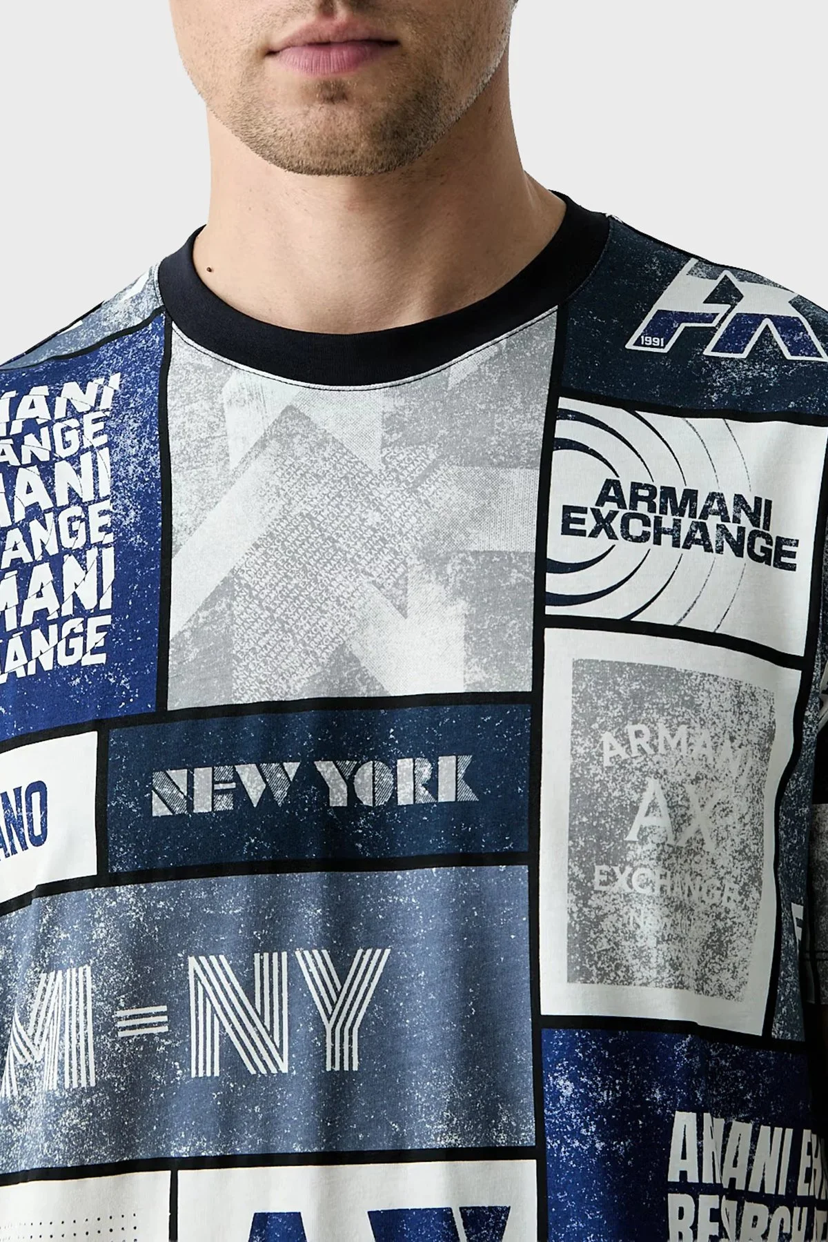 Armani Exchange Jakarlı % 100 Pamuk Regular Fit Bisiklet Yaka Erkek T Shirt XM003021 AF10356 F0217 Kırık beyaz - 4