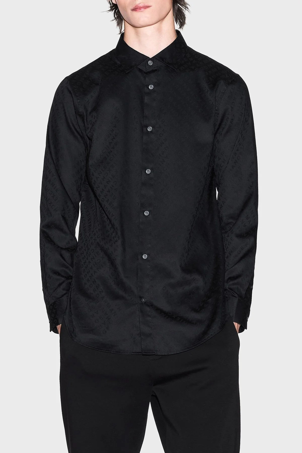 Armani Exchange Jakarlı % 100 Pamuk Regular Fit Klasik Yaka Erkek Gömlek XM001142 AF13131 FC022 SİYAH - 1
