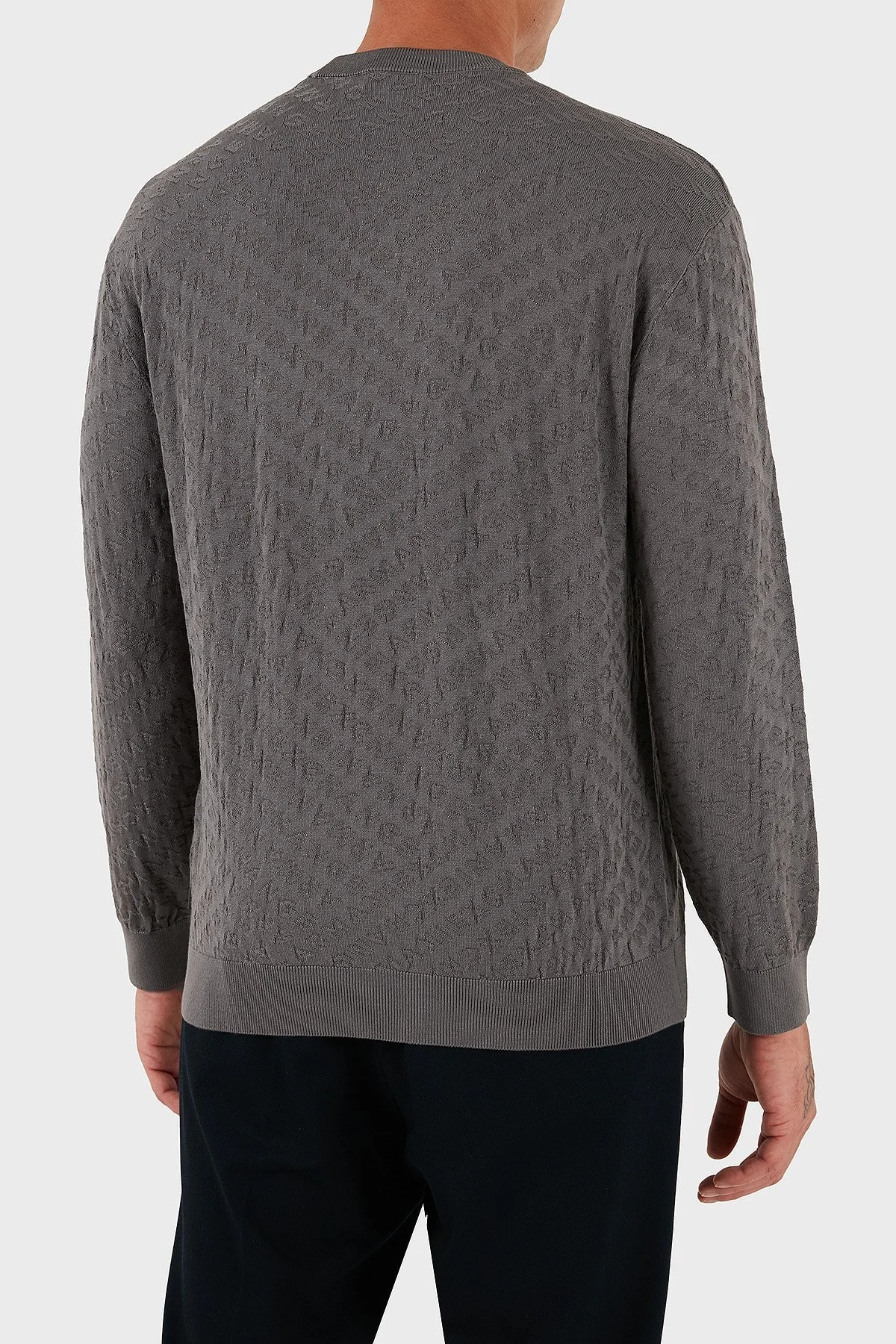 Armani Exchange Jakarlı Logo Baskılı Regular Fit Bisiklet Yaka Erkek Kazak XM001316 AF10454 U8092 KOYU GRİ - 2