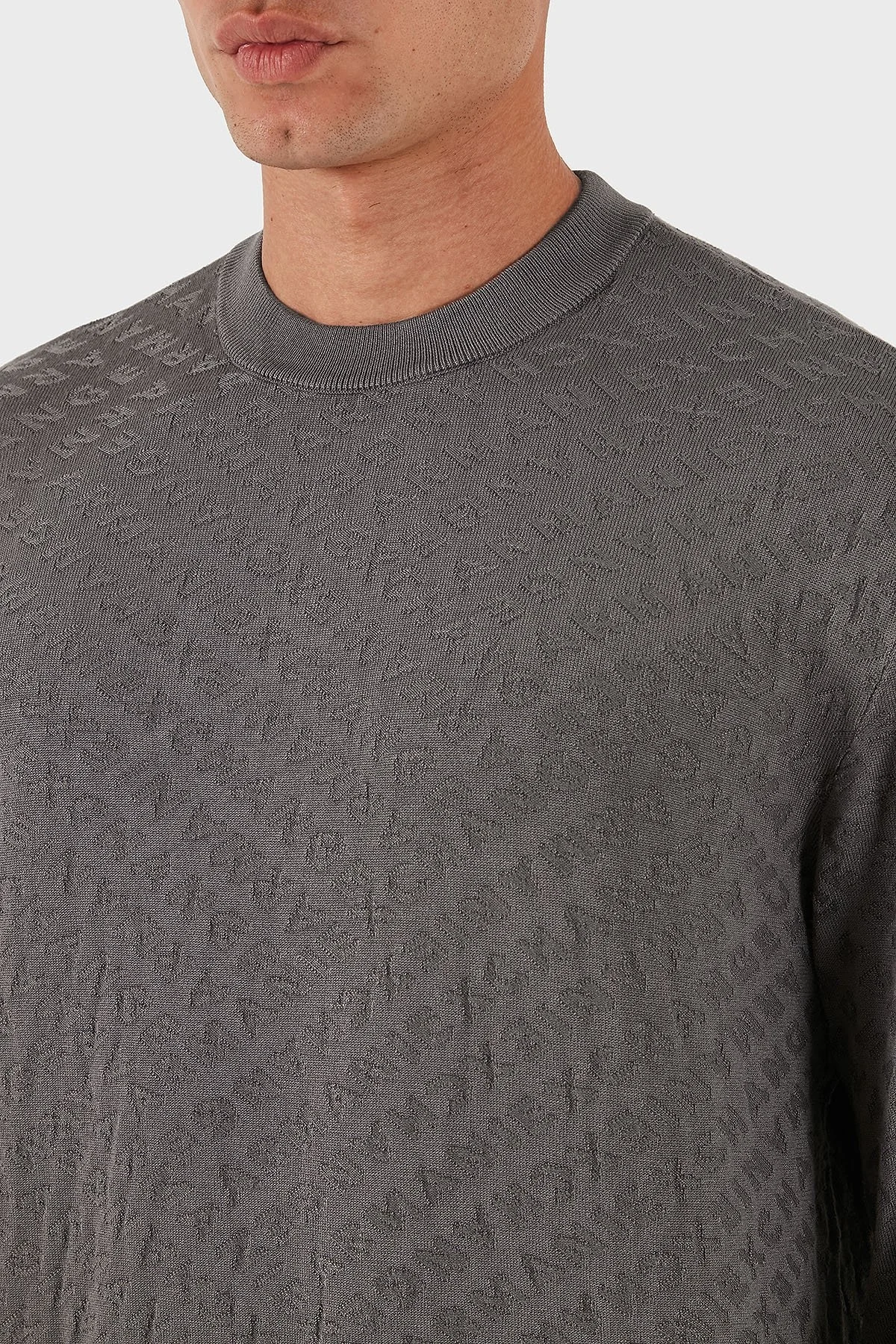 Armani Exchange Jakarlı Logo Baskılı Regular Fit Bisiklet Yaka Erkek Kazak XM001316 AF10454 U8092 KOYU GRİ - 4