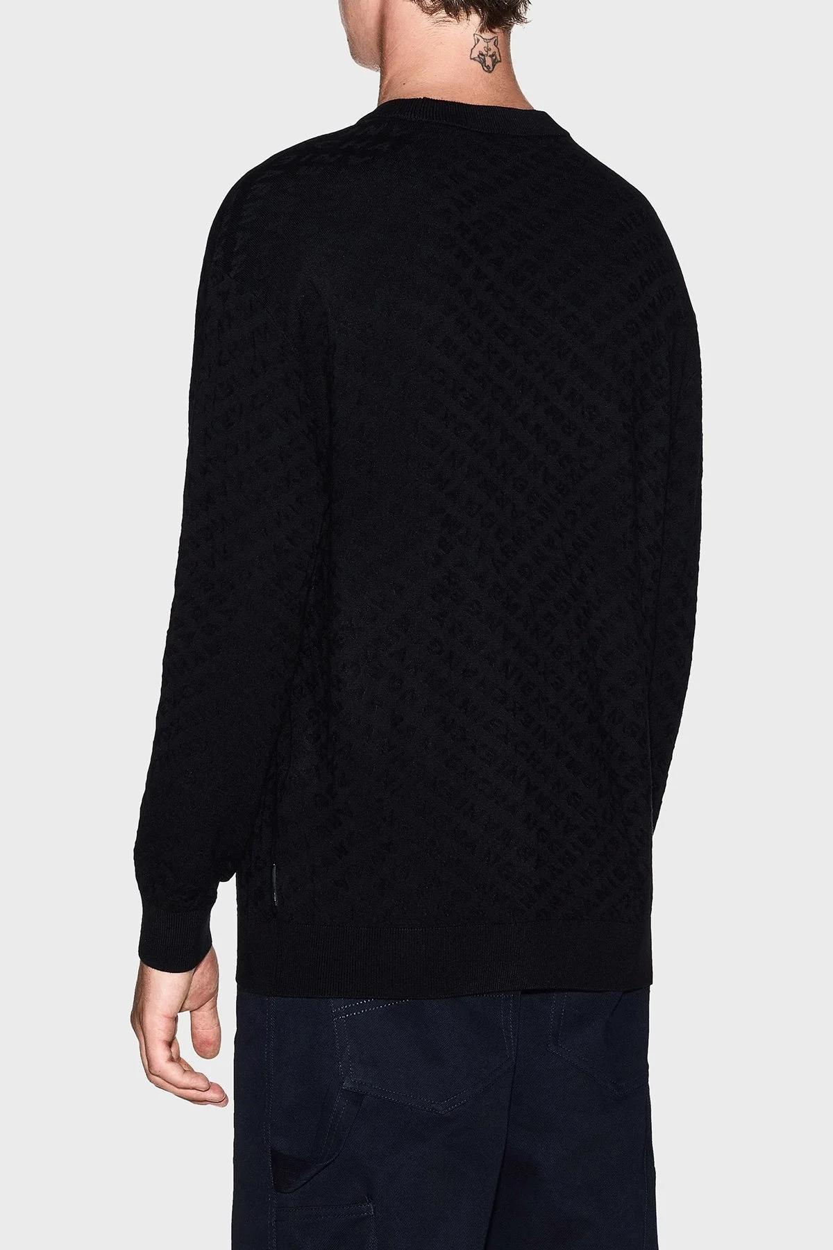 Armani Exchange Jakarlı Logo Baskılı Regular Fit Bisiklet Yaka Erkek Kazak XM001316 AF10454 UC001 SİYAH - 3