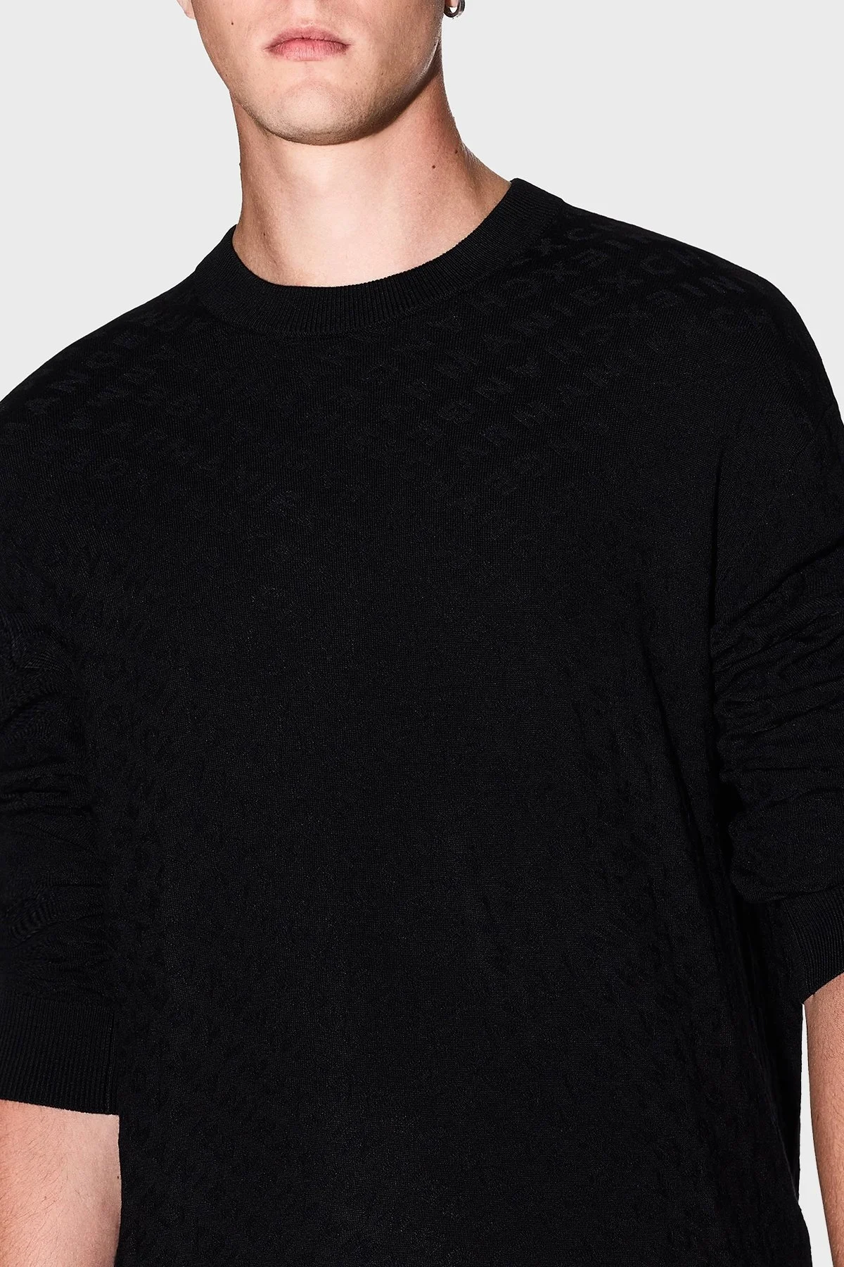 Armani Exchange Jakarlı Logo Baskılı Regular Fit Bisiklet Yaka Erkek Kazak XM001316 AF10454 UC001 SİYAH - 4