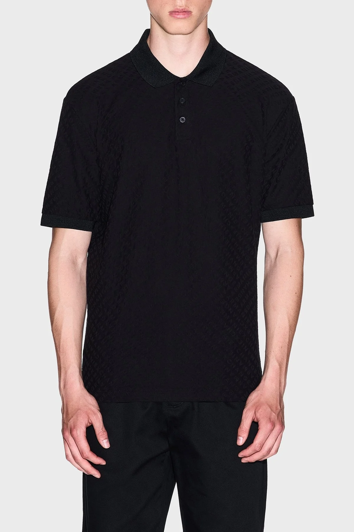 Armani Exchange Jakarlı Pamuklu Regular Fit Düğmeli Erkek Polo Yaka T Shirt XM001882 AF10337 FC022 SİYAH - 1
