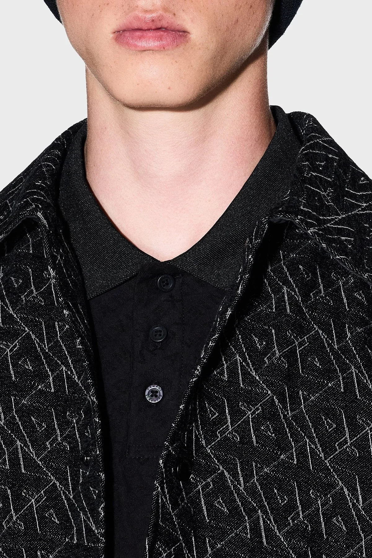 Armani Exchange Jakarlı Pamuklu Regular Fit Düğmeli Erkek Polo Yaka T Shirt XM001882 AF10337 FC022 SİYAH - 4