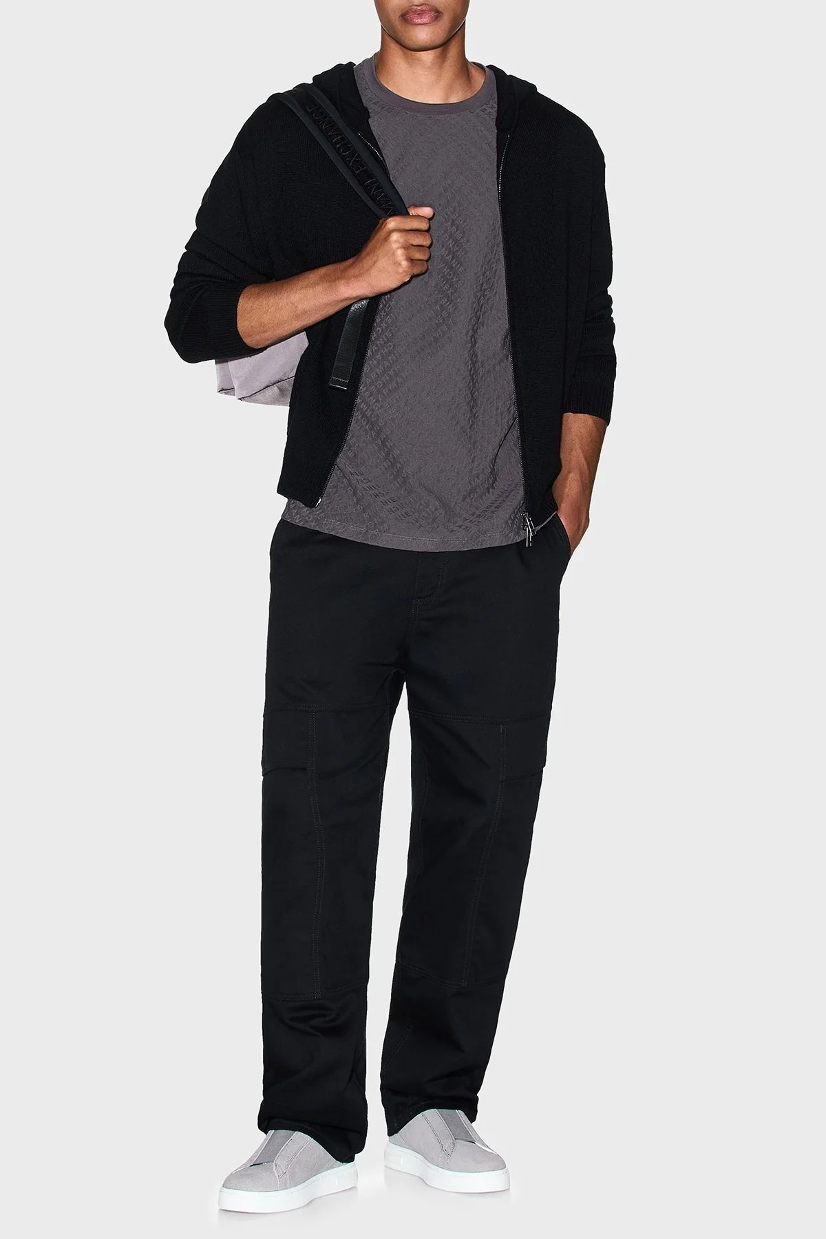 Armani Exchange Jakarlı Tamamı Logolu Pamuklu Regular Fit Bisiklet Yaka Erkek T Shirt XM001431 AF10337 F8039 ANTRASİT - 2