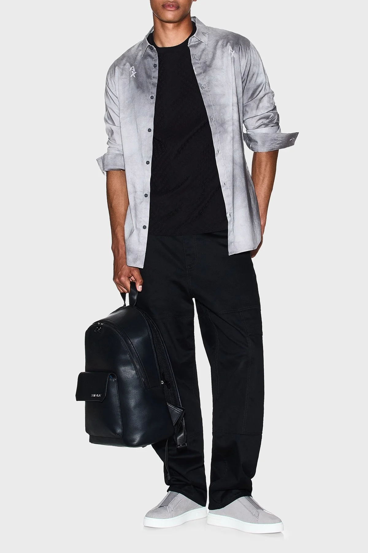 Armani Exchange Jakarlı Tamamı Logolu Pamuklu Regular Fit Bisiklet Yaka Erkek T Shirt XM001431 AF10337 FC022 SİYAH - 2