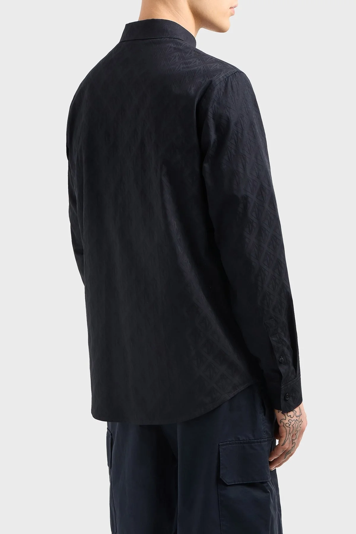 Armani Exchange Kabartmalı Logo Baskılı Pamuklu Regular Fit Kent Yaka Erkek Gömlek XM000197 AF12179 UB101 LACİVERT - 8