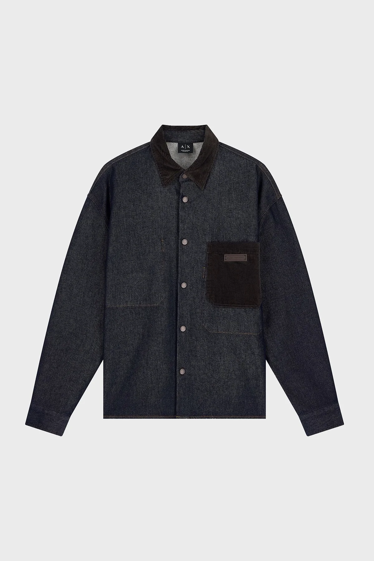 Armani Exchange Kadife Detaylı Pamuklu Oversize Kot Erkek Gömlek XM003402 AF27235 MB001 Mavi - 6