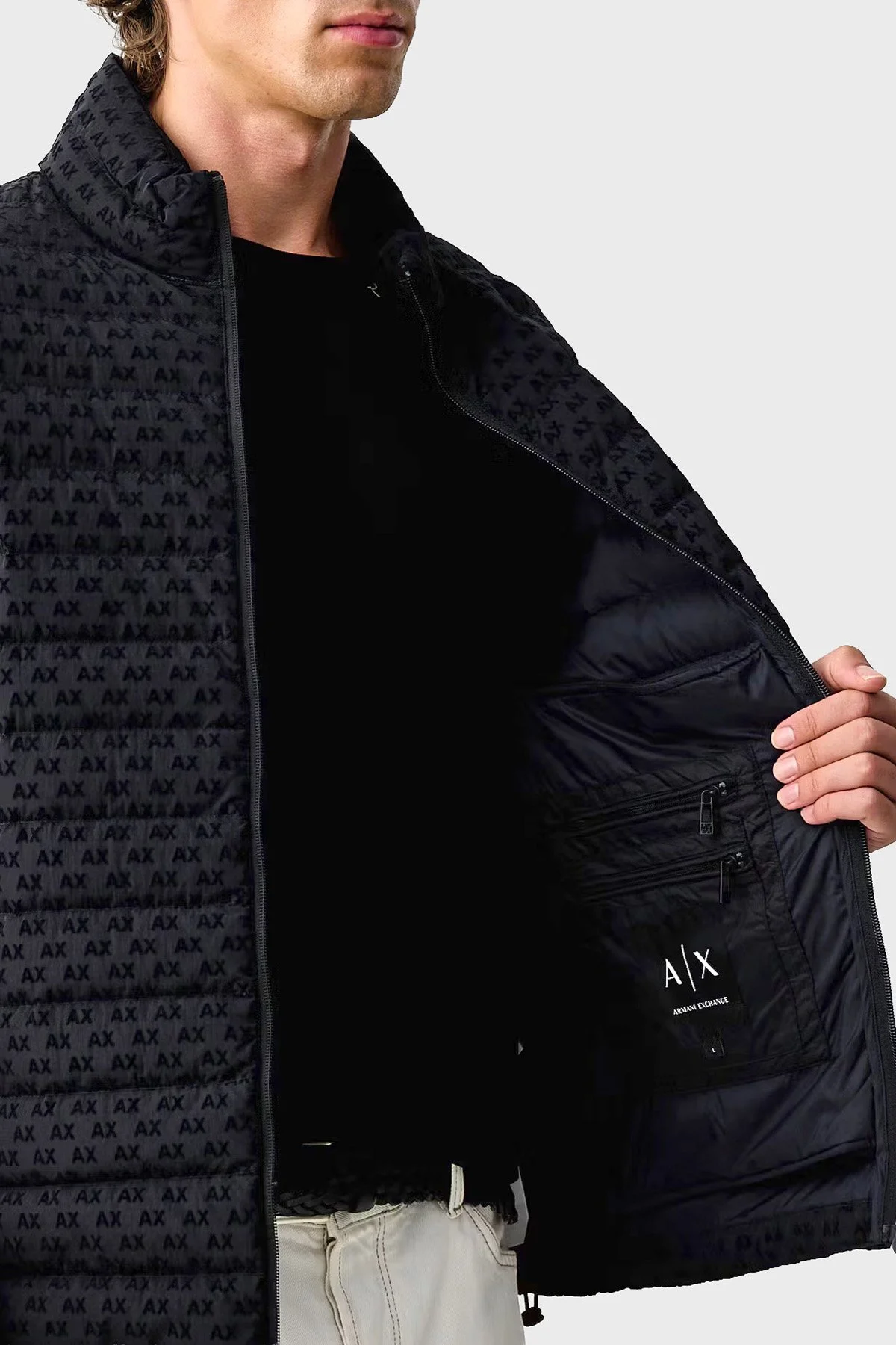 Armani Exchange Kadife Dokulu Kuş Tüyü Dolgulu Şişme Erkek Mont XM003510 AF19870 UB101 Lacivert - 6