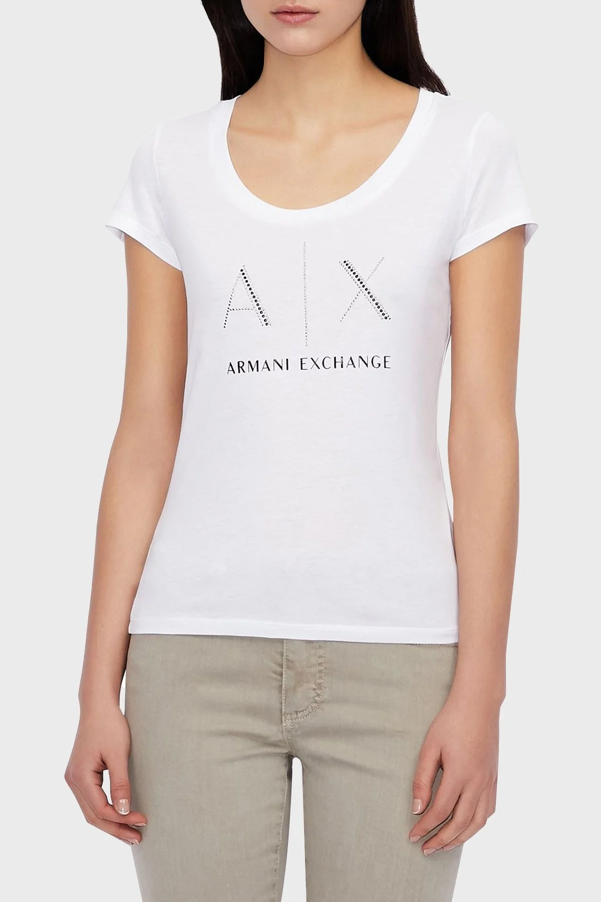 Armani Exchange % 100 Pamuklu Bayan T Shirt 8NYT83 YJ16Z 1000 BEYAZ - 1