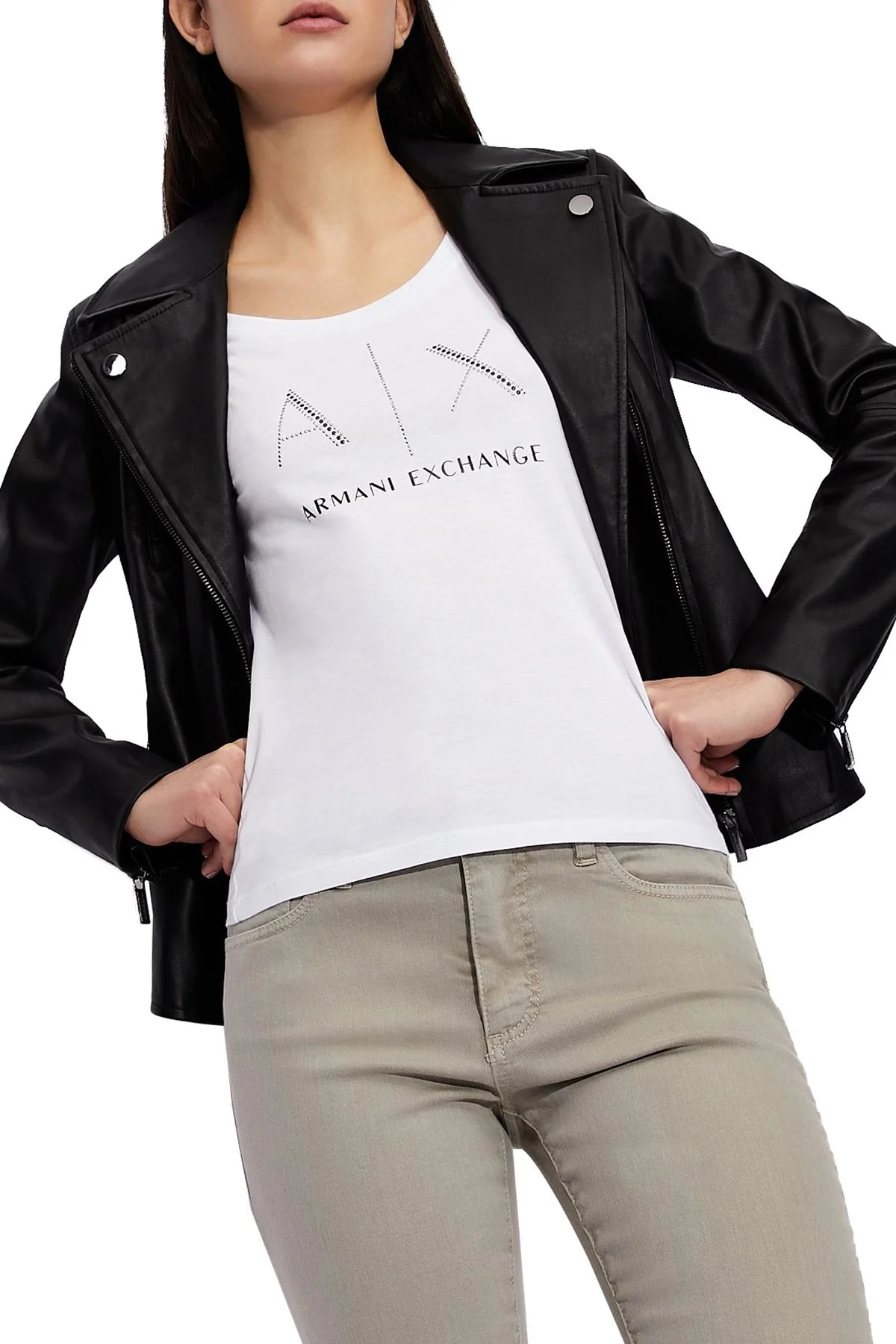 Armani Exchange % 100 Pamuklu Bayan T Shirt 8NYT83 YJ16Z 1000 BEYAZ - 3