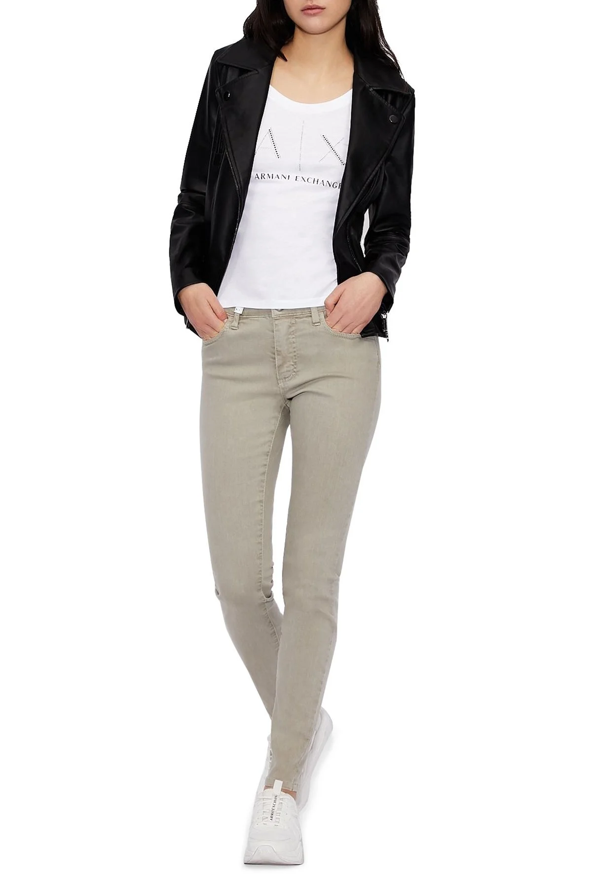 Armani Exchange % 100 Pamuklu Bayan T Shirt 8NYT83 YJ16Z 1000 BEYAZ - 4