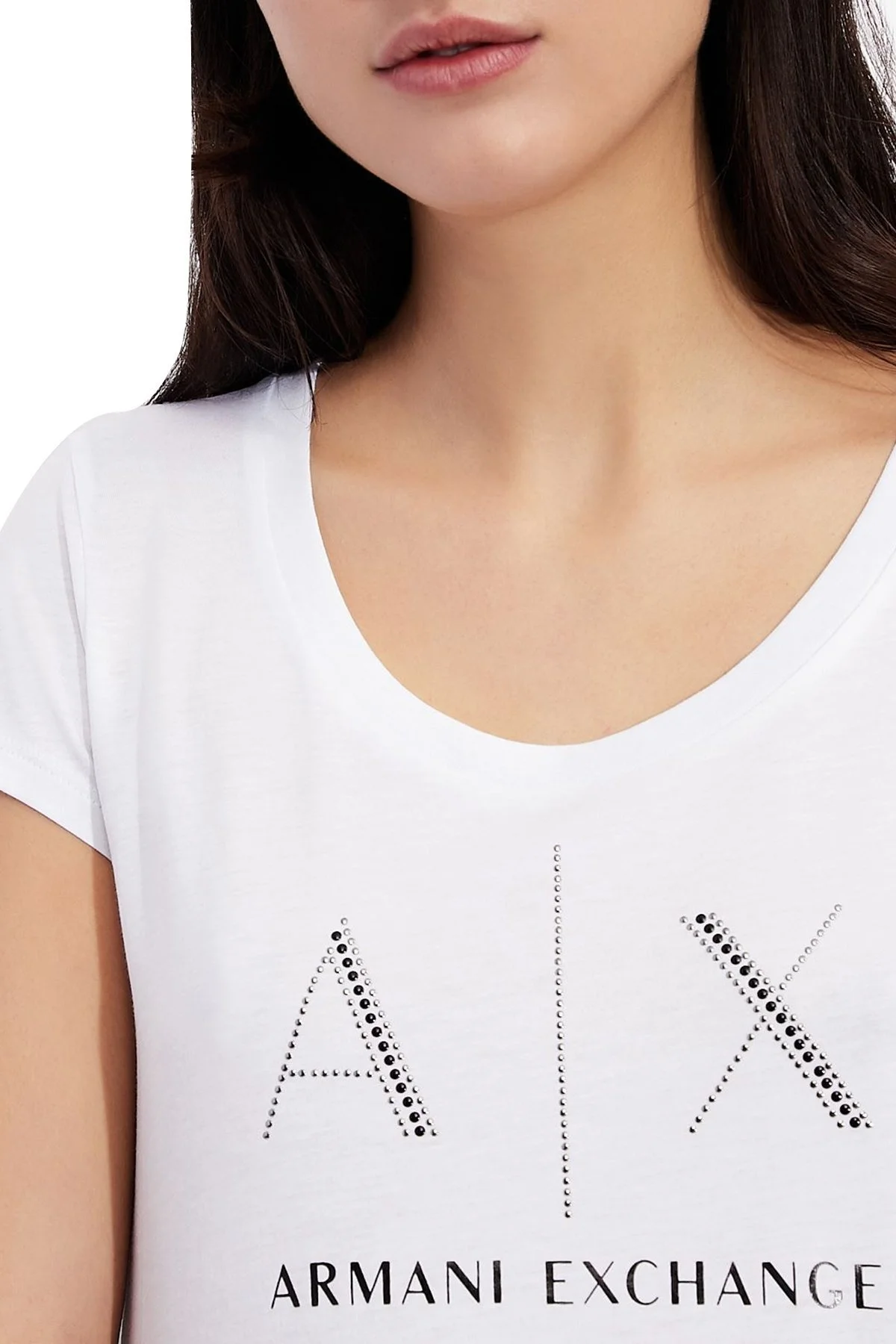 Armani Exchange % 100 Pamuklu Bayan T Shirt 8NYT83 YJ16Z 1000 BEYAZ - 5