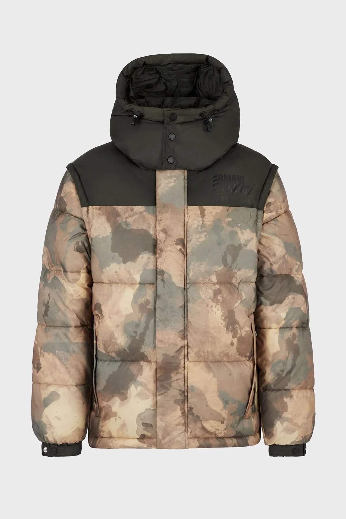 Armani Exchange Kamuflaj Desenli Çıkarılabilir Kapüşonlu ve Kollu Kapitone Erkek Mont 6LZB22 ZNUQZ 2809 HAKİ-KAMUFLAJ - 6
