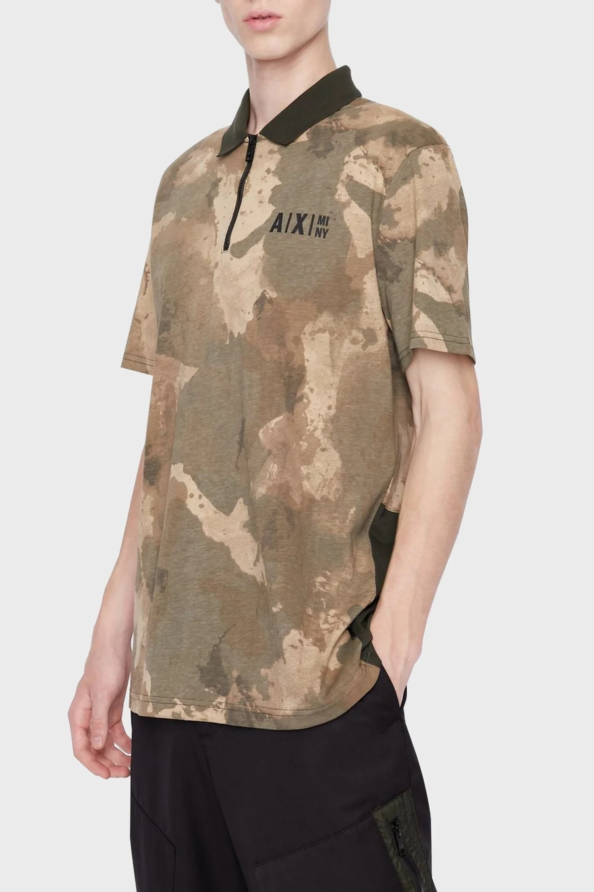 Armani Exchange Kamuflaj Desenli Regular Fit % 100 Pamuk Erkek Polo T Shirt 6LZFFA ZJ8EZ 4876 HAKİ-KAMUFLAJ - 1