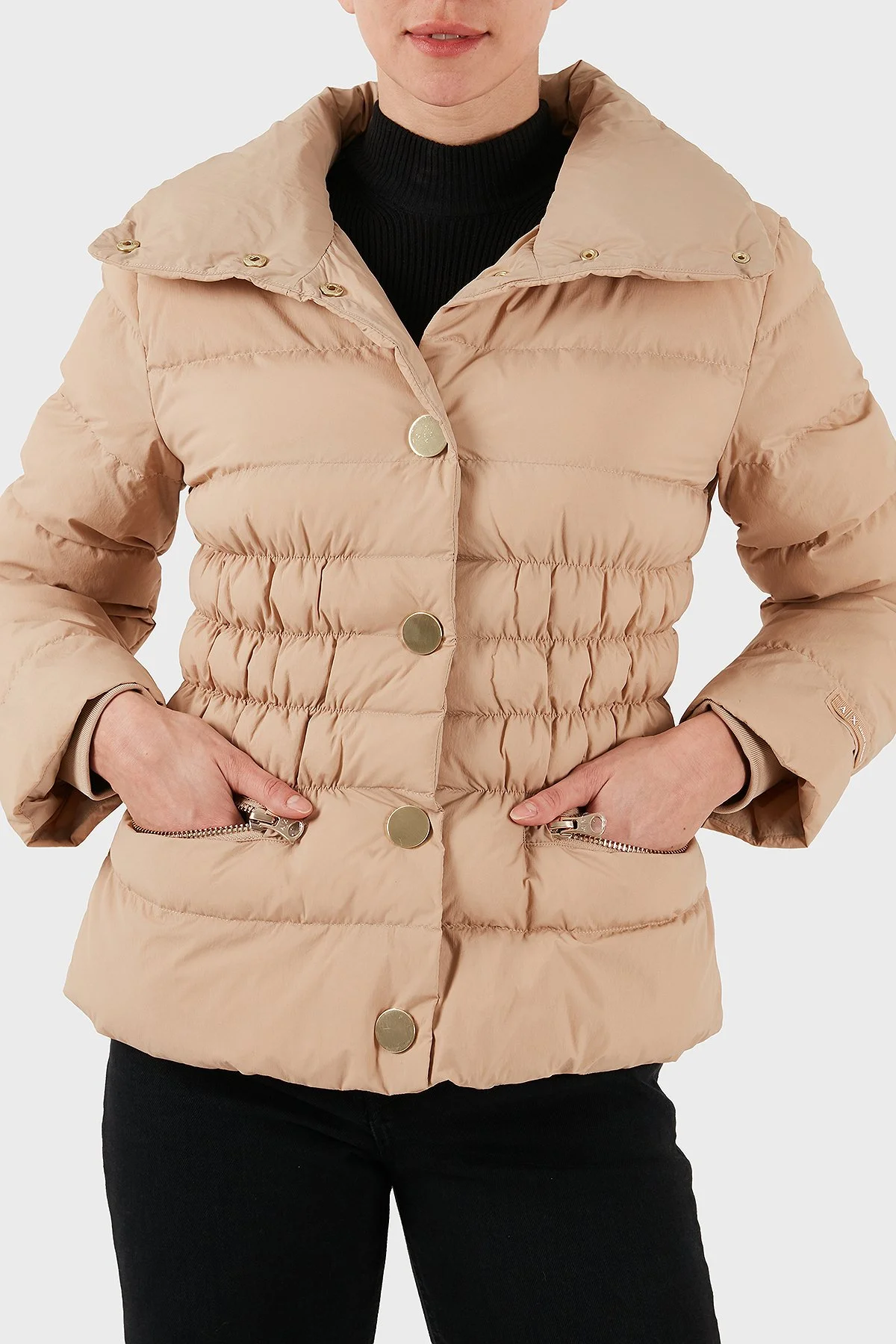 Armani Exchange Kapitoneli Regular Fit Dik Yaka Düğmeli Bayan Mont XW000653 AF15984 U1051 KUM - 5