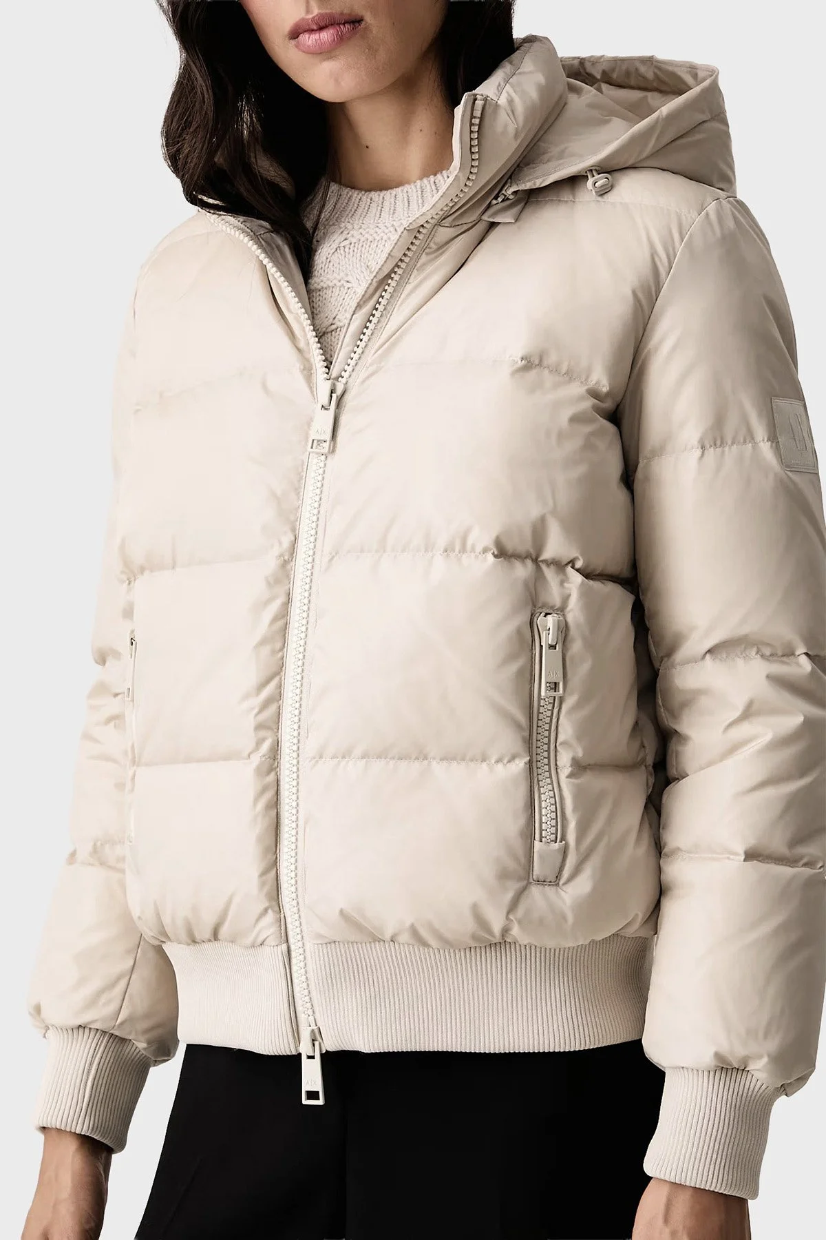 Armani Exchange Kapitoneli Regular Fit Kapüşonlu Yaka Kadın Mont XW000228 AF12286 U1039 Ekru - 4