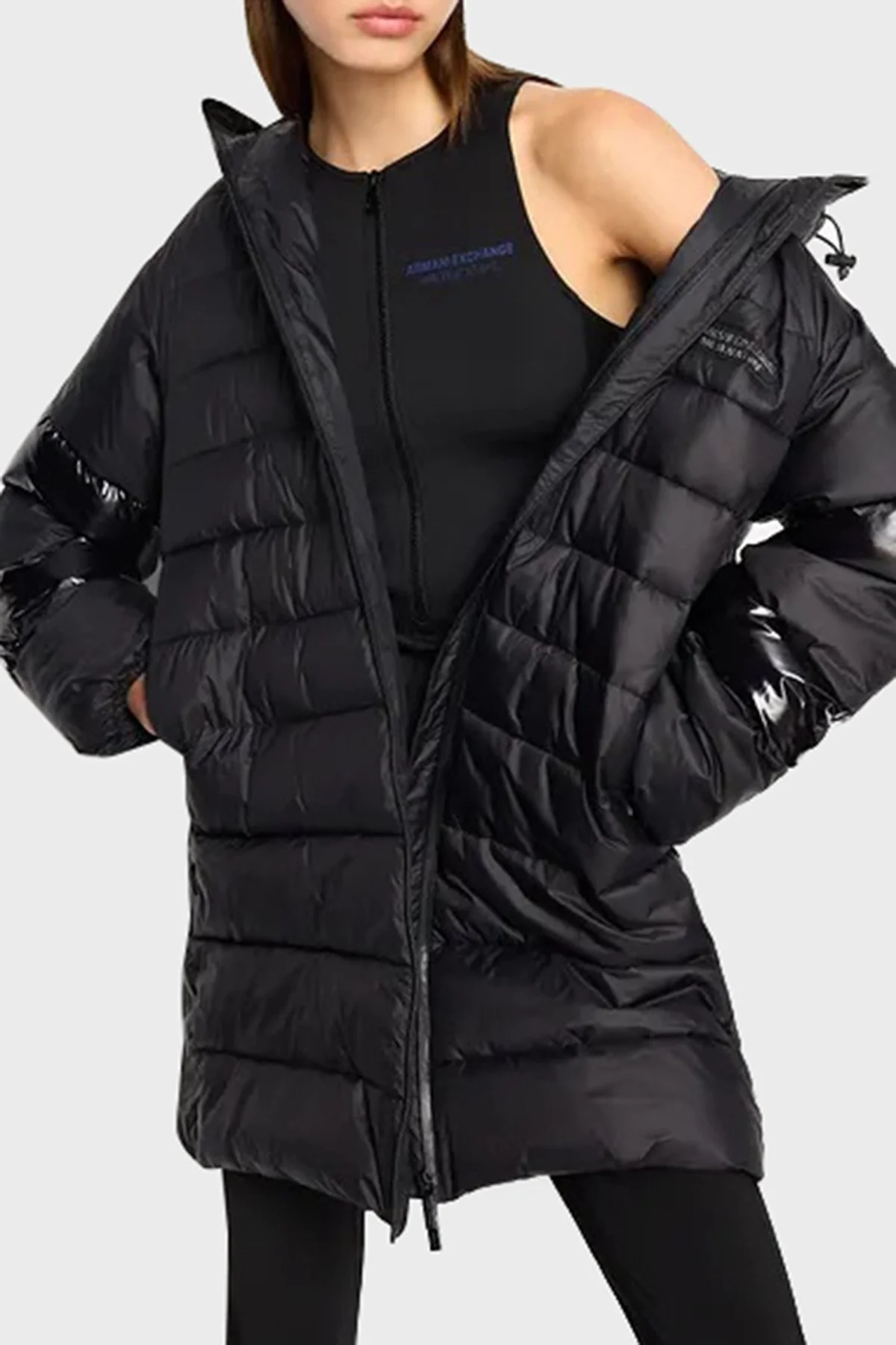Armani Exchange Kapüşonlu Çift Yönlü Fermuarlı Regular Fit Şişme Kadın Kaban 6RYK19 YN4MZ 1200 SİYAH - 1