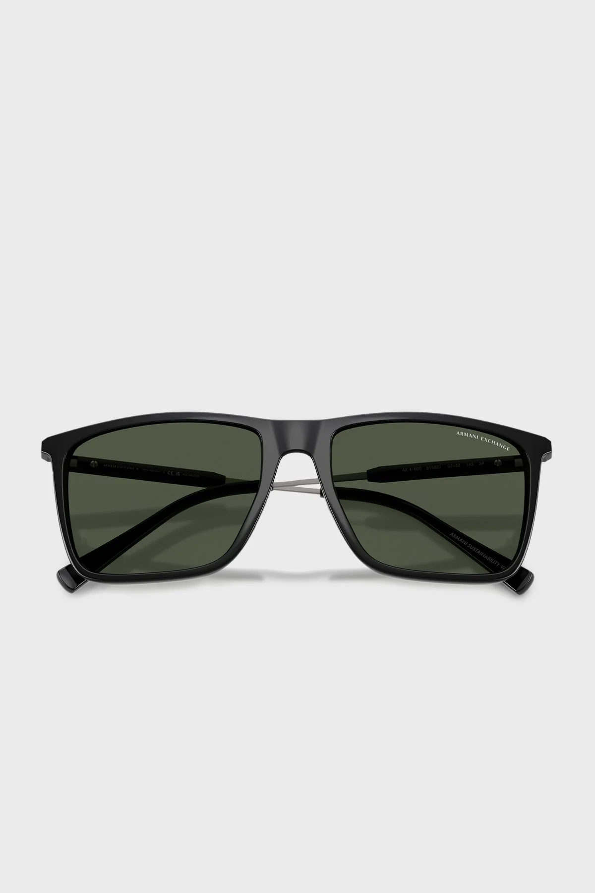 Armani Exchange Kare Güneş Erkek Gözlük 0AX4160S 81582J 57 Parlak Siyah-Koyu Yeşil Polari - 3
