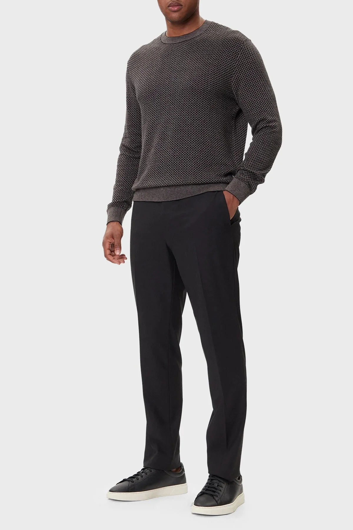 Armani Exchange Kareli Pamuklu Slim Fit Bisiklet Yaka Erkek Kazak XM001913 AF18841 FC012 KAHVE - 2