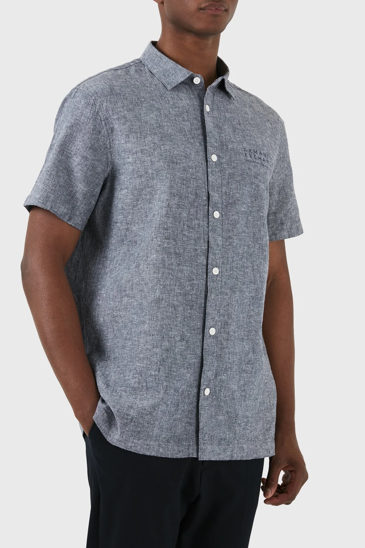 Armani Exchange Keten Karışımlı Regular Fit Kısa Kollu Erkek Gömlek 3DZC30 ZN4IZ 65BD LACİVERT - 11