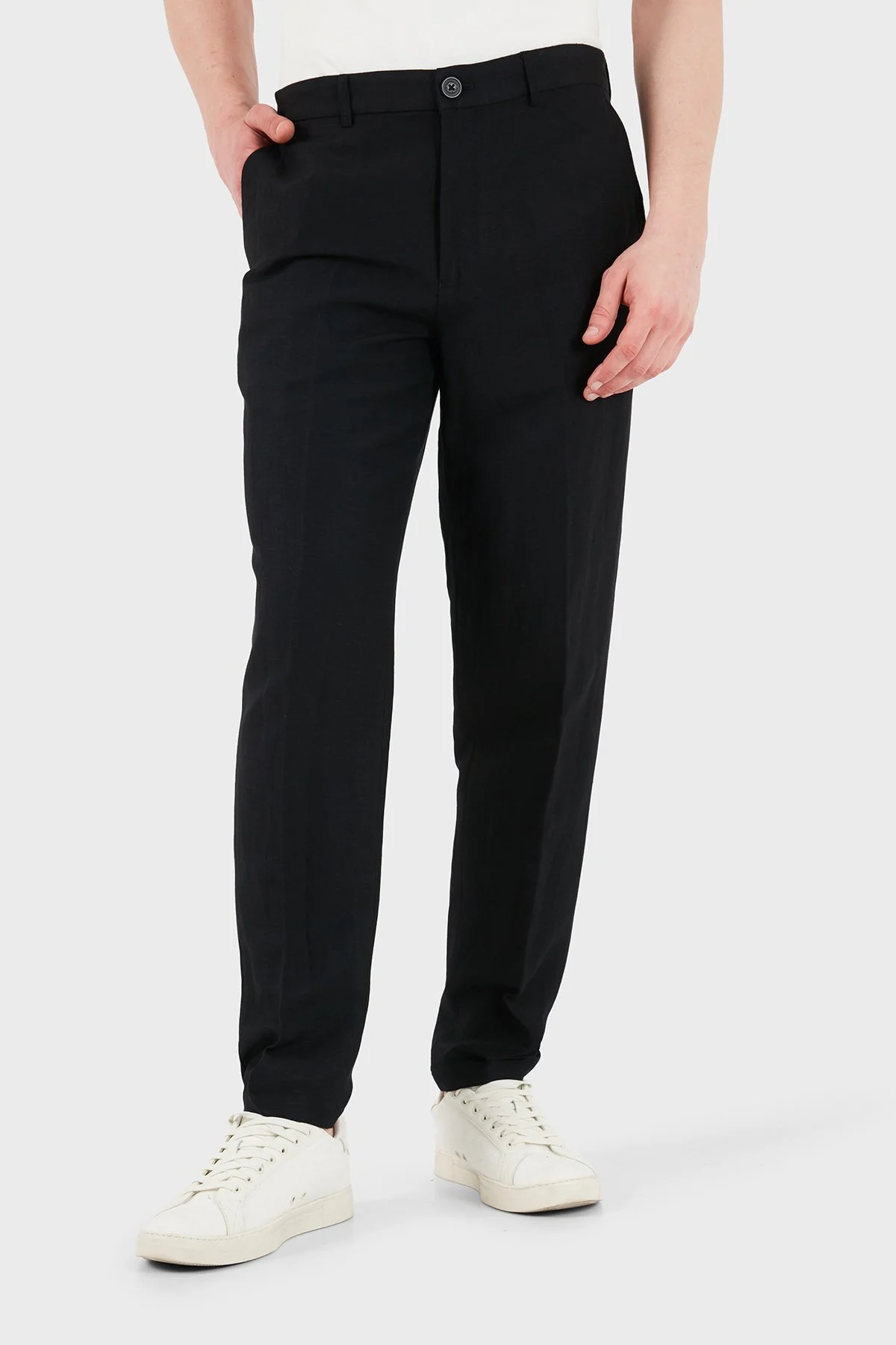 Armani Exchange Keten Karışımlı Yüksek Bel Regular Fit Erkek Pantolon 8NZP15 ZNFNZ 1200 SİYAH - 5