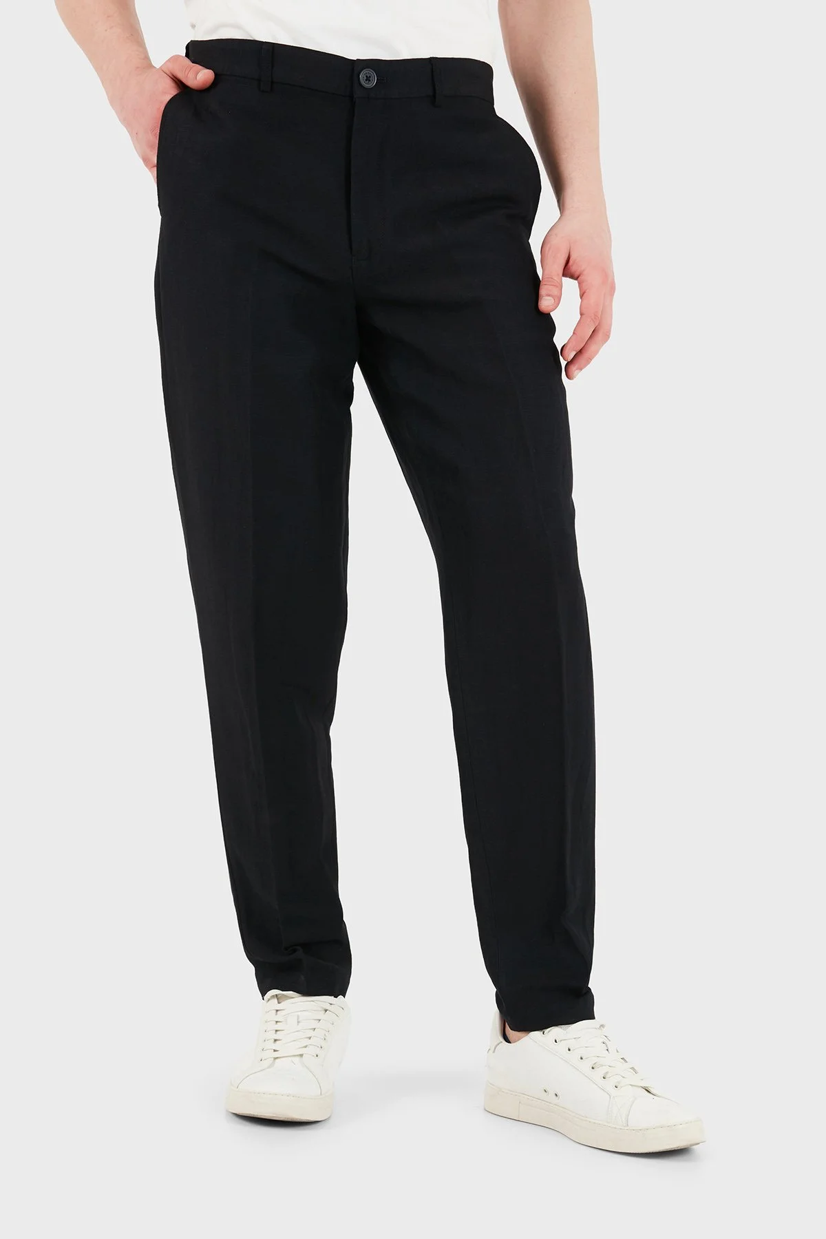 Armani Exchange Keten Karışımlı Yüksek Bel Regular Fit Erkek Pantolon 8NZP15 ZNFNZ 1200 SİYAH - 6