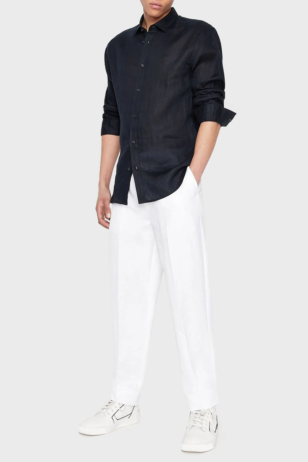 Armani Exchange Keten Regular Fit Erkek Gömlek 8NZC50 ZNCFZ 1510 LACİVERT - 2