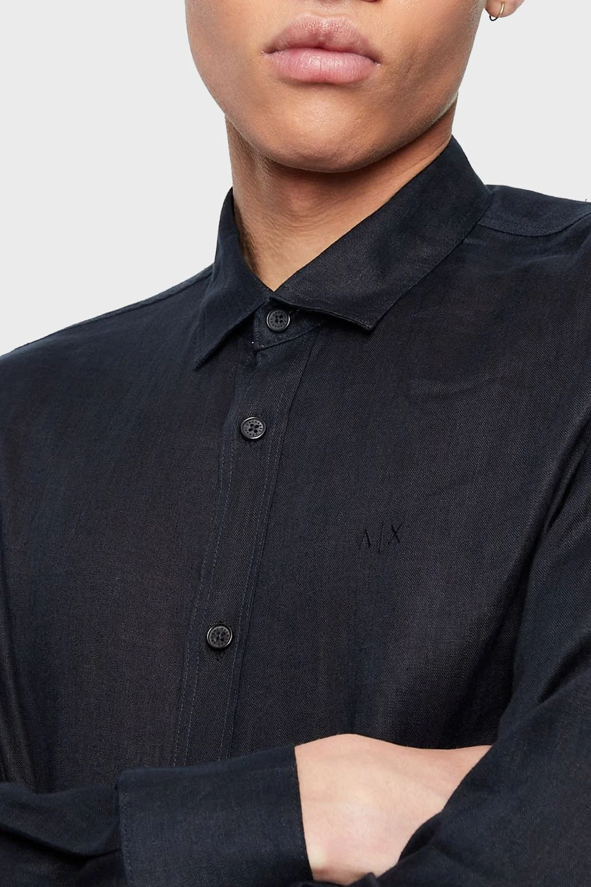 Armani Exchange Keten Regular Fit Erkek Gömlek 8NZC50 ZNCFZ 1510 LACİVERT - 3