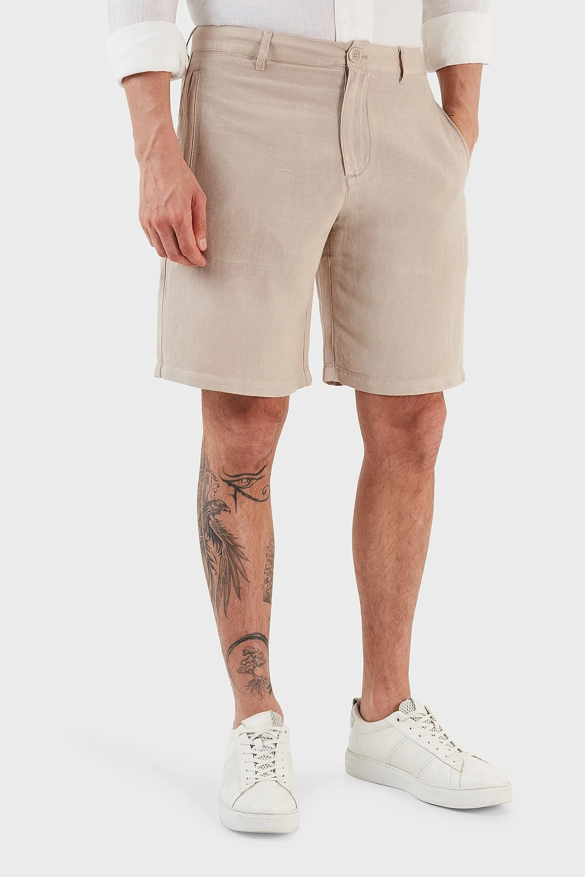 Armani Exchange Keten İpek Twill Erkek Bermuda 8NZS67 ZNFNZ 1724 BEJ - 3