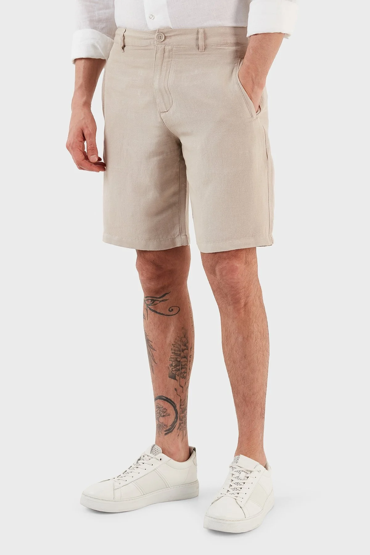 Armani Exchange Keten İpek Twill Erkek Bermuda 8NZS67 ZNFNZ 1724 BEJ - 4