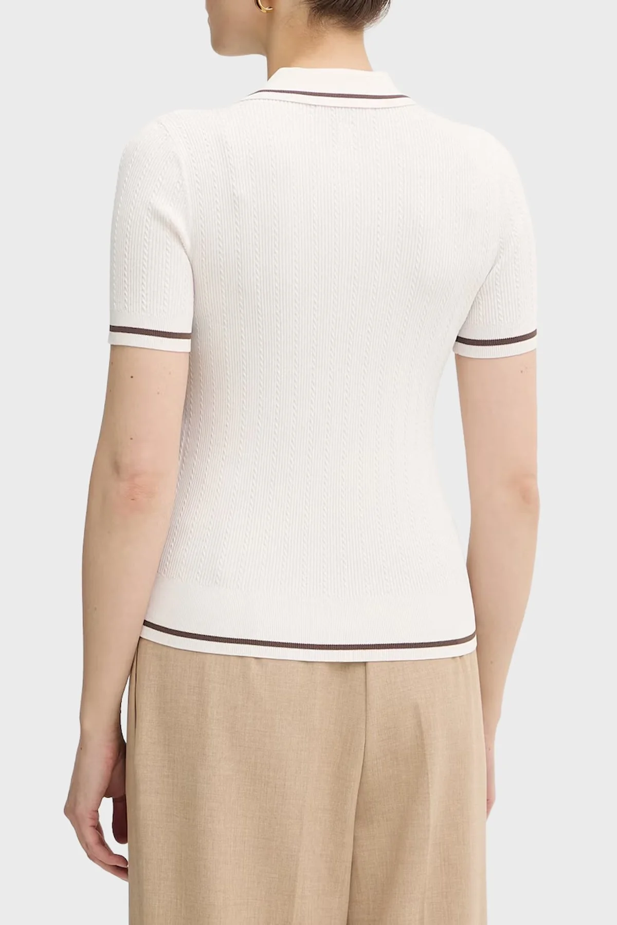 Armani Exchange Kontrast Kenar Süslemeli Kadın Polo XW001897 AF10352 U1003 Ekru - 3