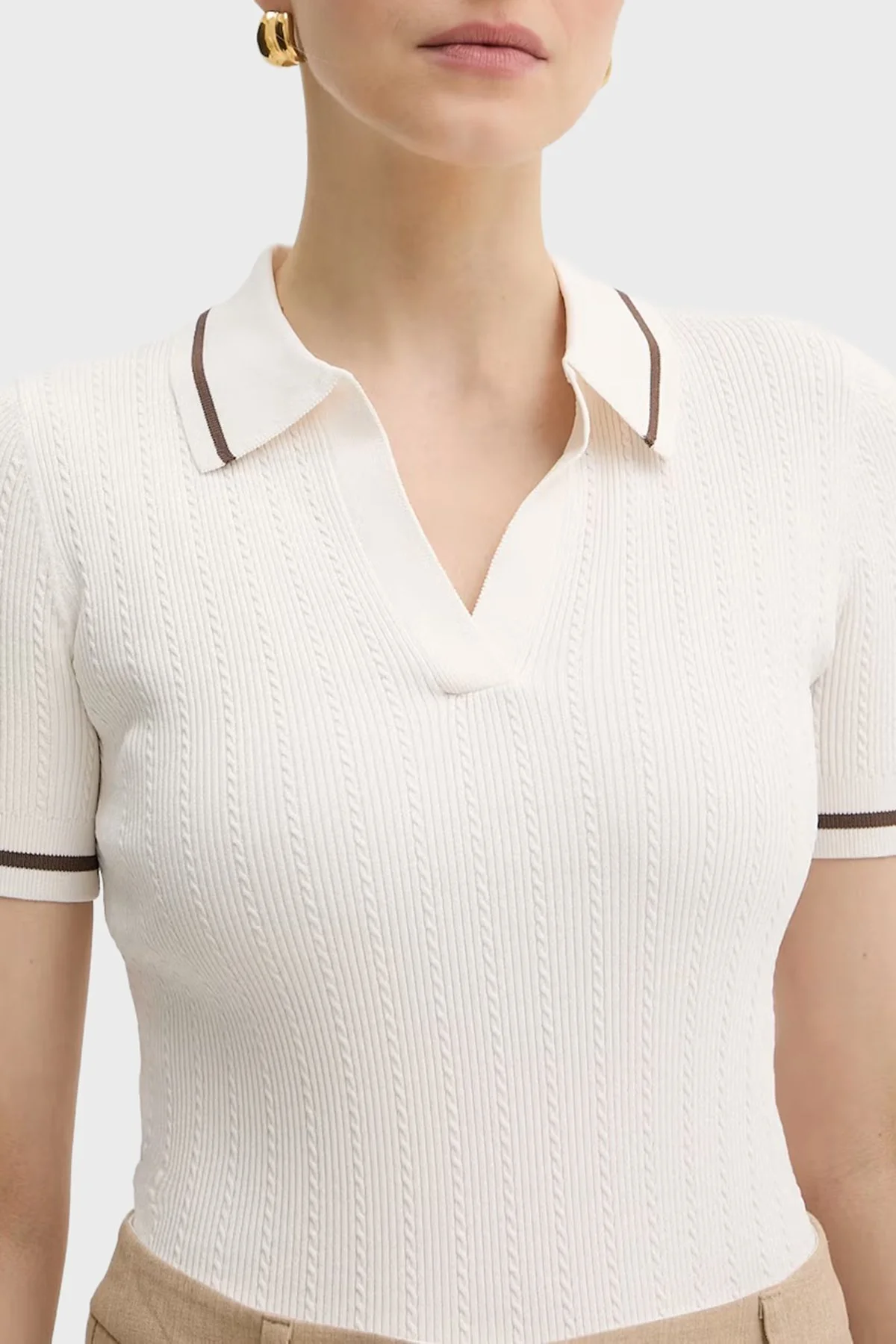 Armani Exchange Kontrast Kenar Süslemeli Kadın Polo XW001897 AF10352 U1003 Ekru - 4