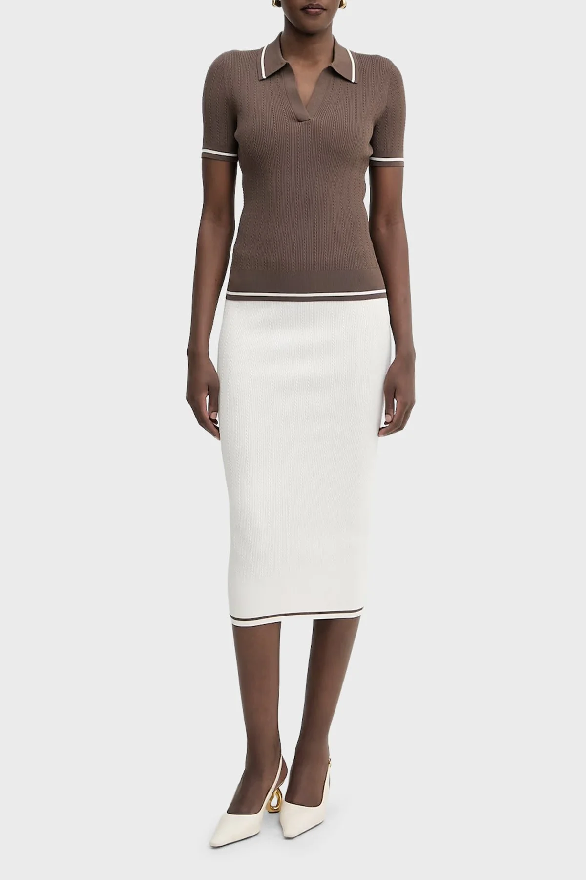 Armani Exchange Kontrast Kenar Süslemeli Kadın Polo XW001897 AF10352 U6136 Kahve - 2