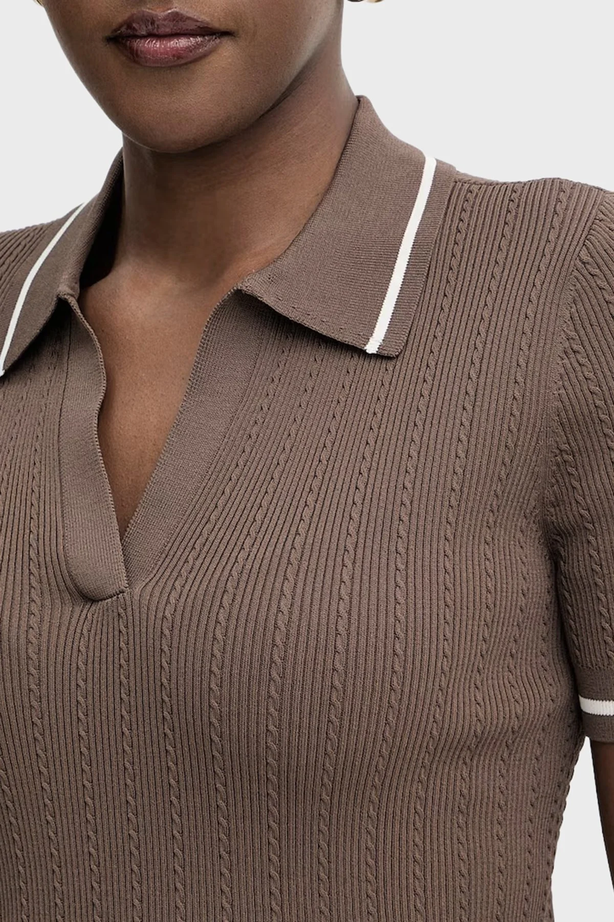 Armani Exchange Kontrast Kenar Süslemeli Kadın Polo XW001897 AF10352 U6136 Kahve - 4