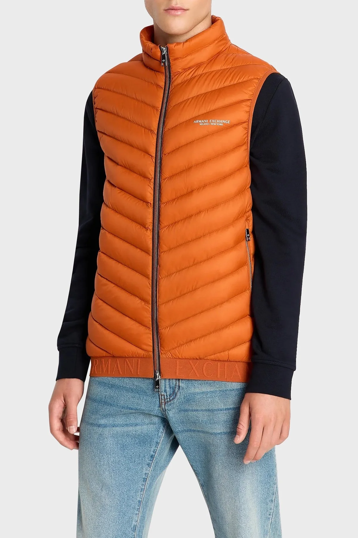 Armani Exchange Kuş Tüyü Dolgulu Çift Yönlü Fermuarlı Cepli Şişme Erkek Yelek 8NZQ52 ZNW3Z 6484 TURUNCU - 1