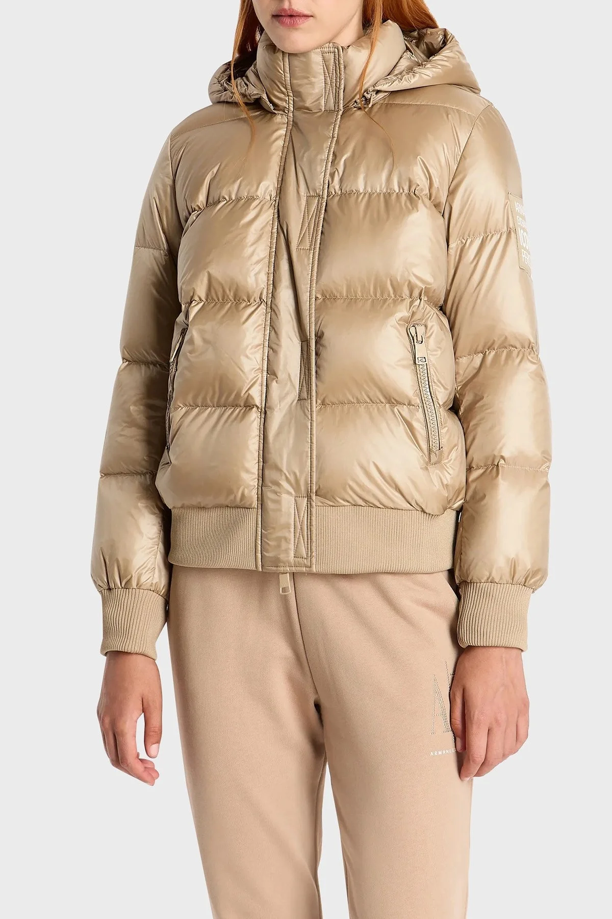 Armani Exchange Kuş Tüyü Dolgulu Çıkarılabilir Kapüşonlu Regular Fit Şişme Bayan Mont 8NYB40 YNYNZ 0748 SÜTLÜ KAHVE - 1