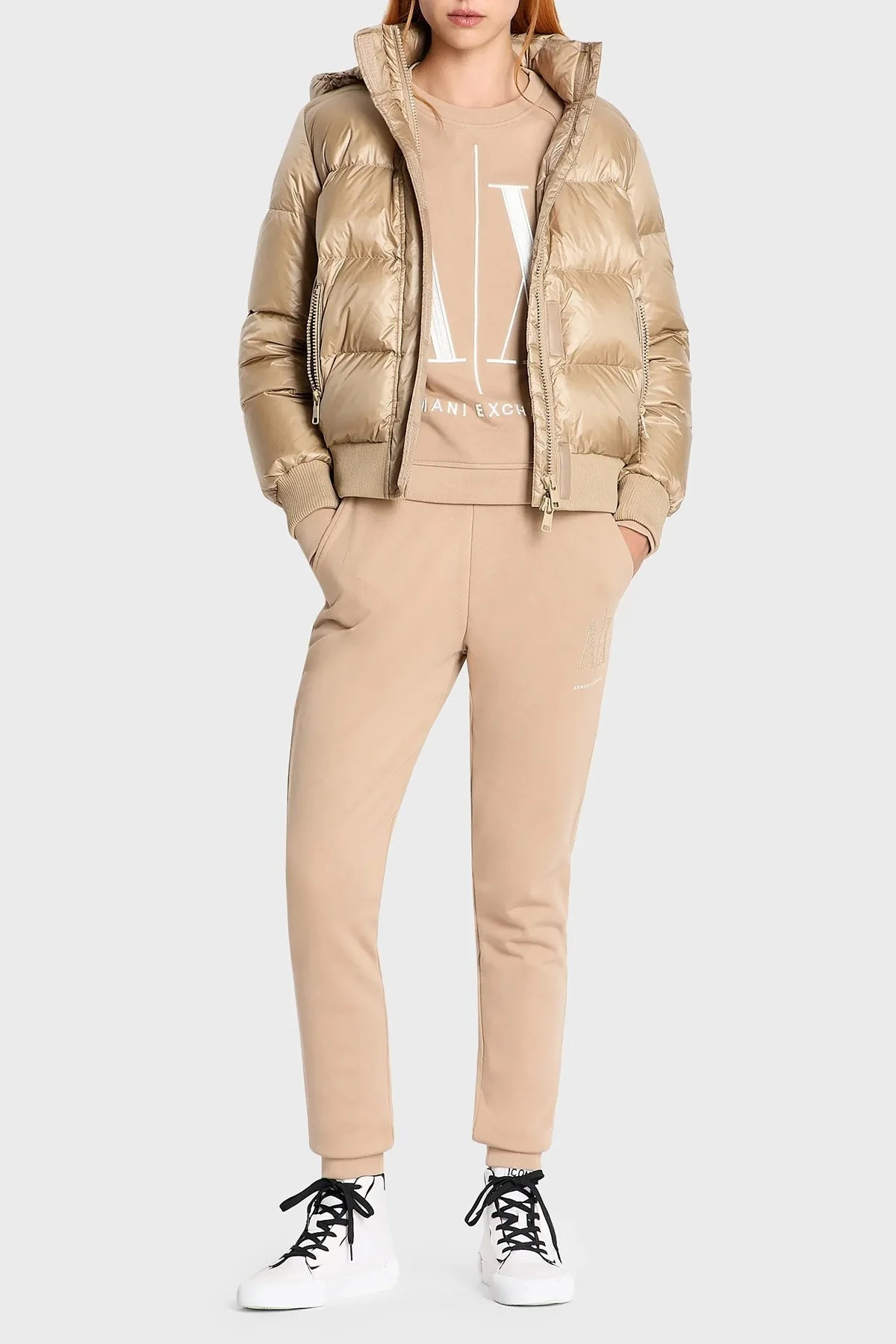 Armani Exchange Kuş Tüyü Dolgulu Çıkarılabilir Kapüşonlu Regular Fit Şişme Bayan Mont 8NYB40 YNYNZ 0748 SÜTLÜ KAHVE - 3