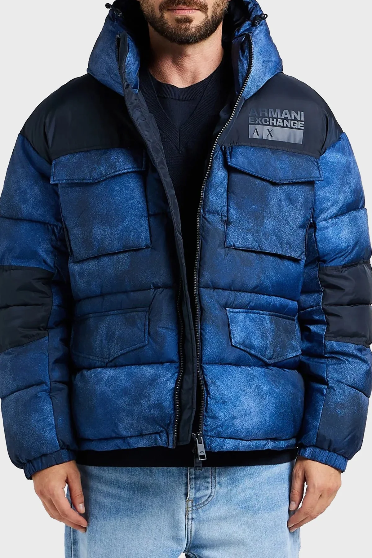 Armani Exchange Kuş Tüyü Dolgulu Kapüşonlu Yalıtımlı Erkek Mont 6RZK30 ZNKRZ 45AJ LACİVERT - 1