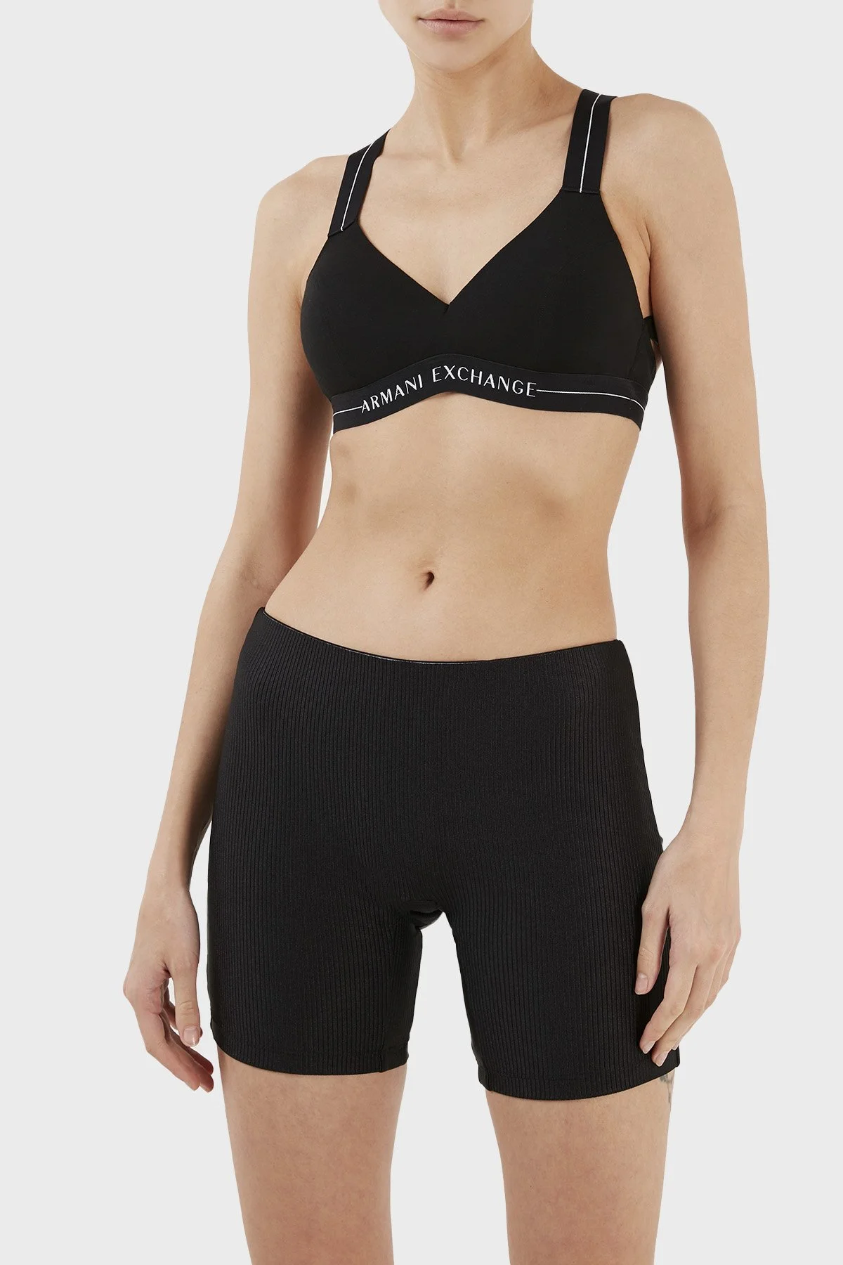 Armani Exchange Logo Bantlı Pamuklu Spor Kadın Sütyen 947016 2F502 00020 SİYAH - 1