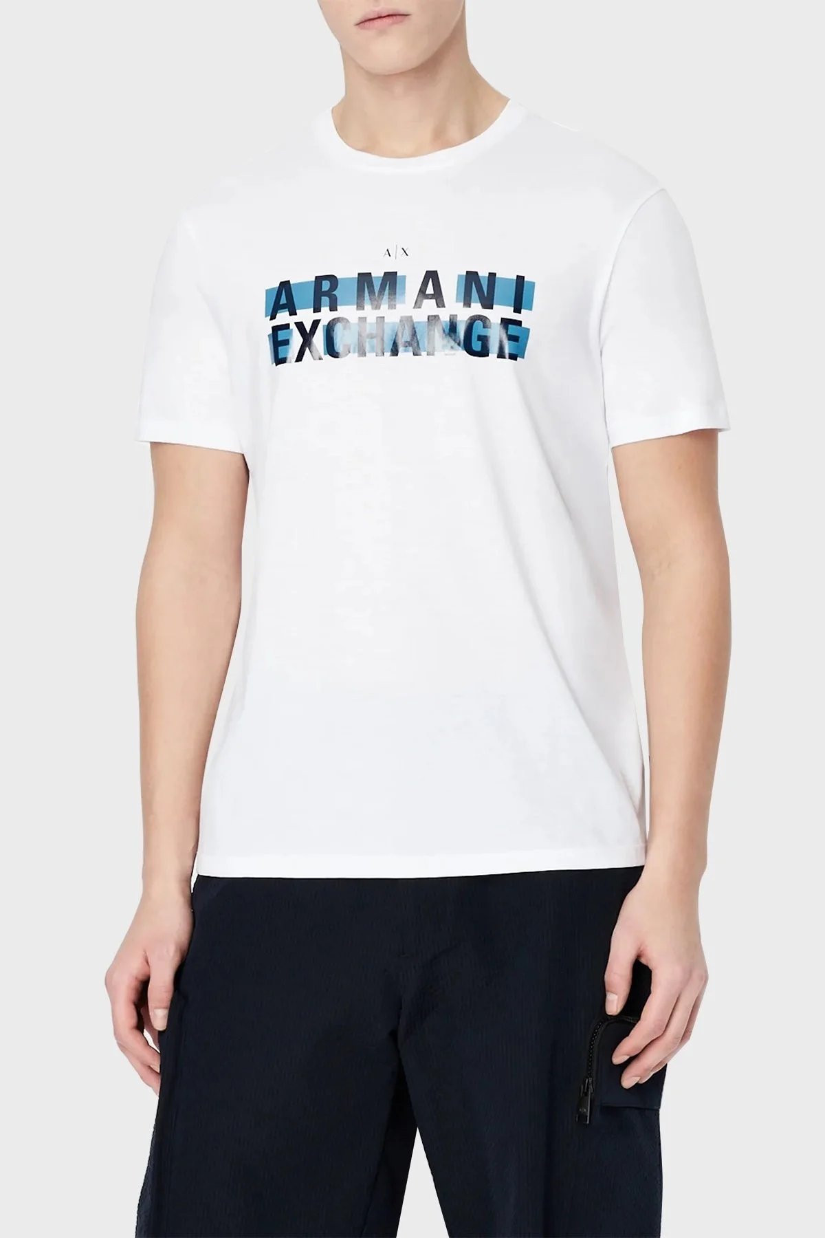 Armani Exchange Logo Baskılı Bisiklet Yaka % 100 Pamuk Regular Fit Erkek T Shirt 3RZTBC ZJA5Z 1100 BEYAZ - 1