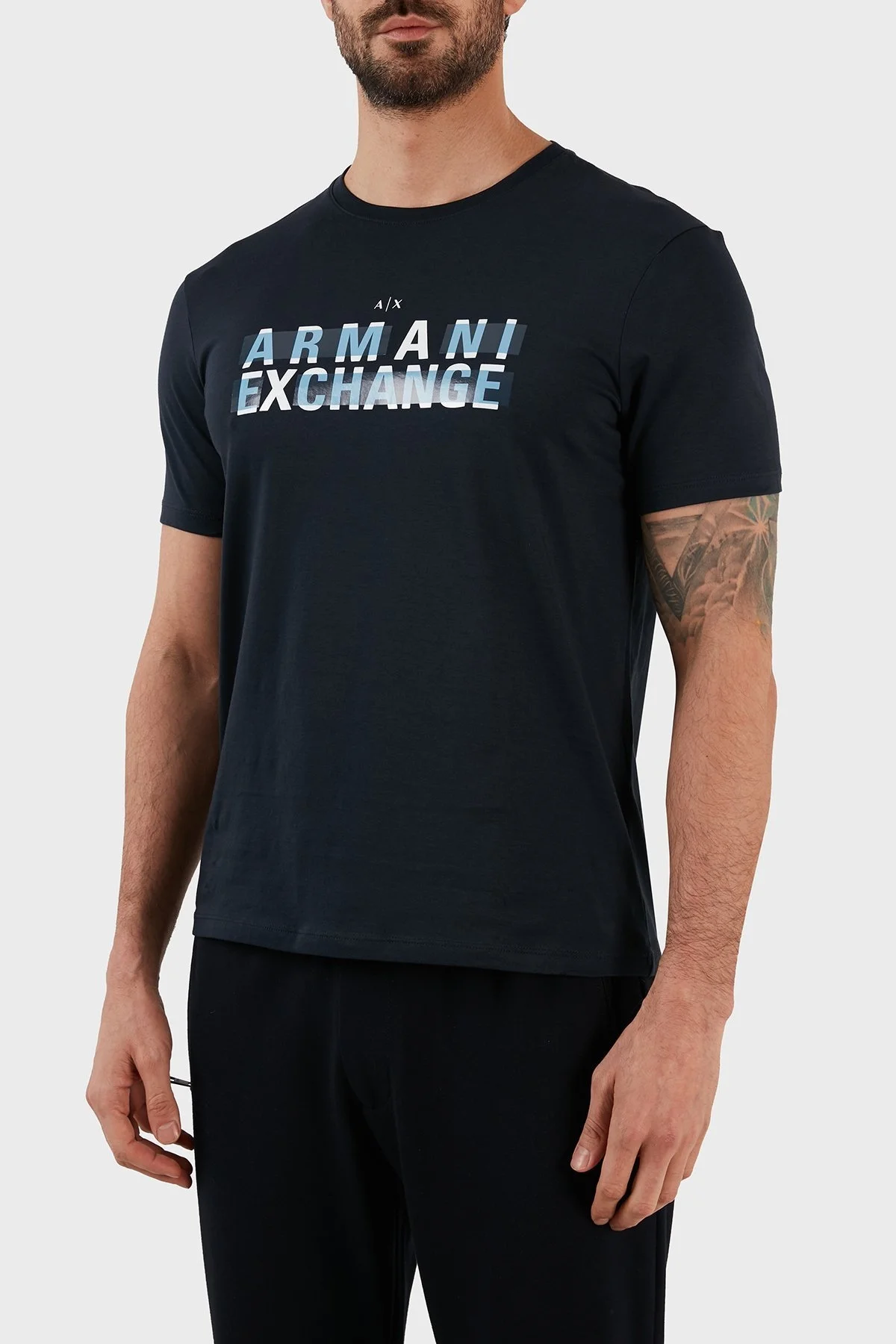 Armani Exchange Logo Baskılı Bisiklet Yaka % 100 Pamuk Regular Fit Erkek T Shirt 3RZTBC ZJA5Z 1510 LACİVERT - 2