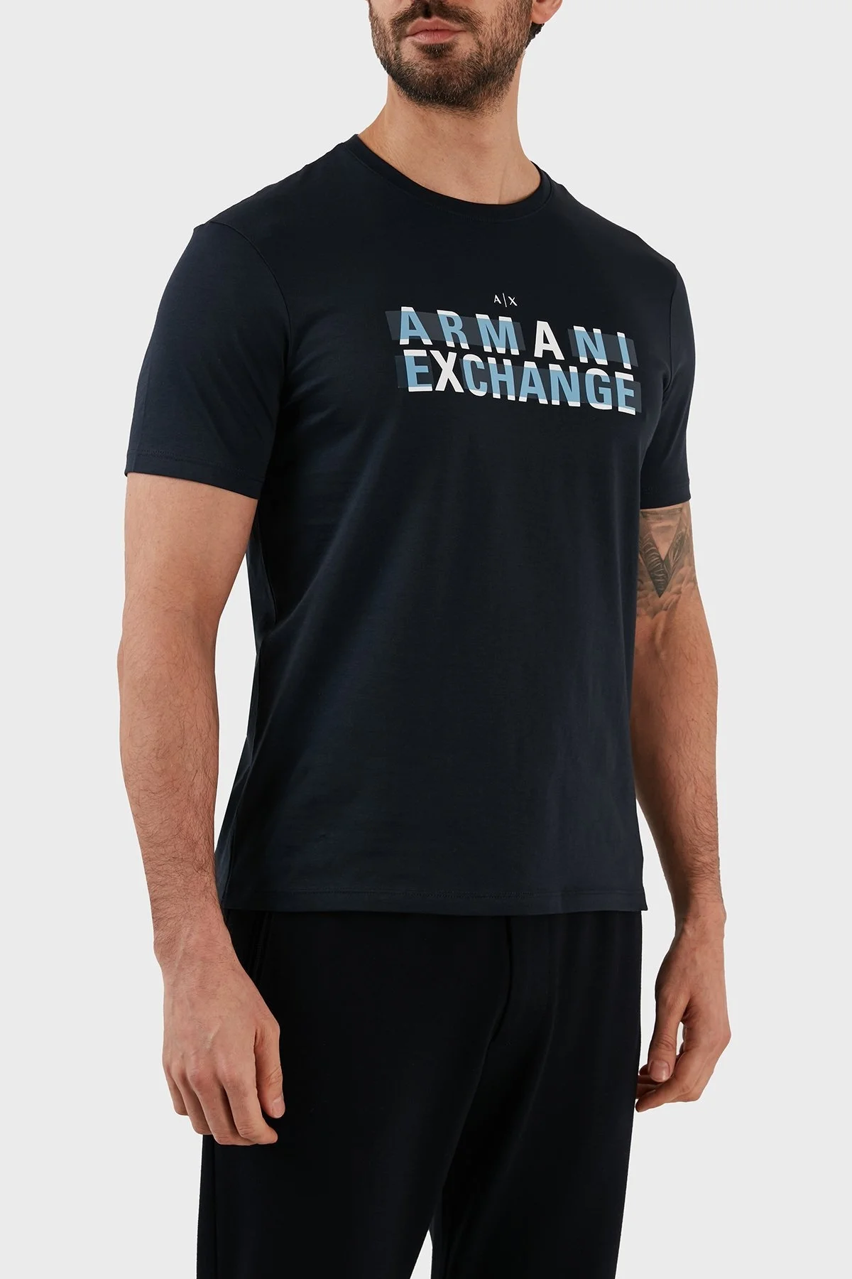 Armani Exchange Logo Baskılı Bisiklet Yaka % 100 Pamuk Regular Fit Erkek T Shirt 3RZTBC ZJA5Z 1510 LACİVERT - 3